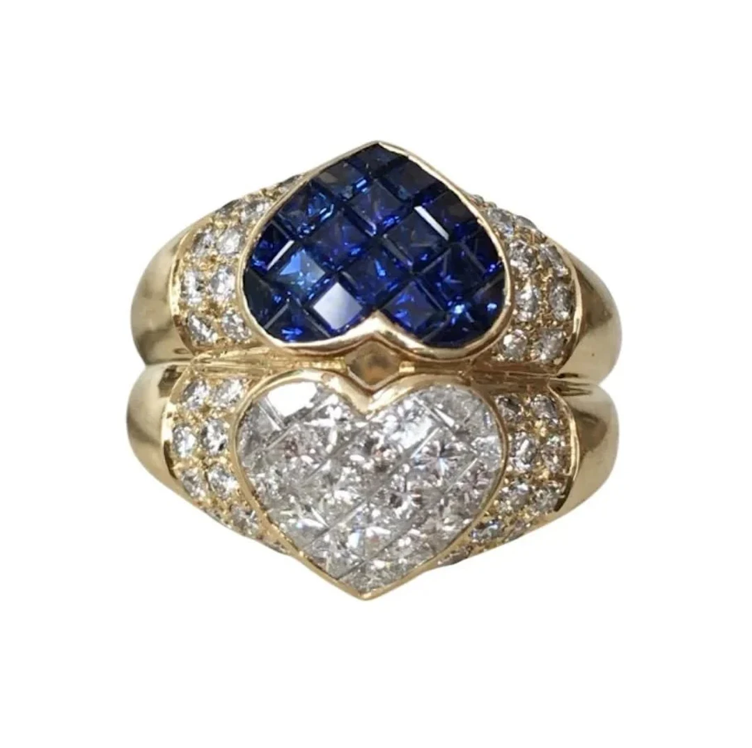 "Toi & Moi" Ring in Yellow Gold, Sapphires, and Diamonds