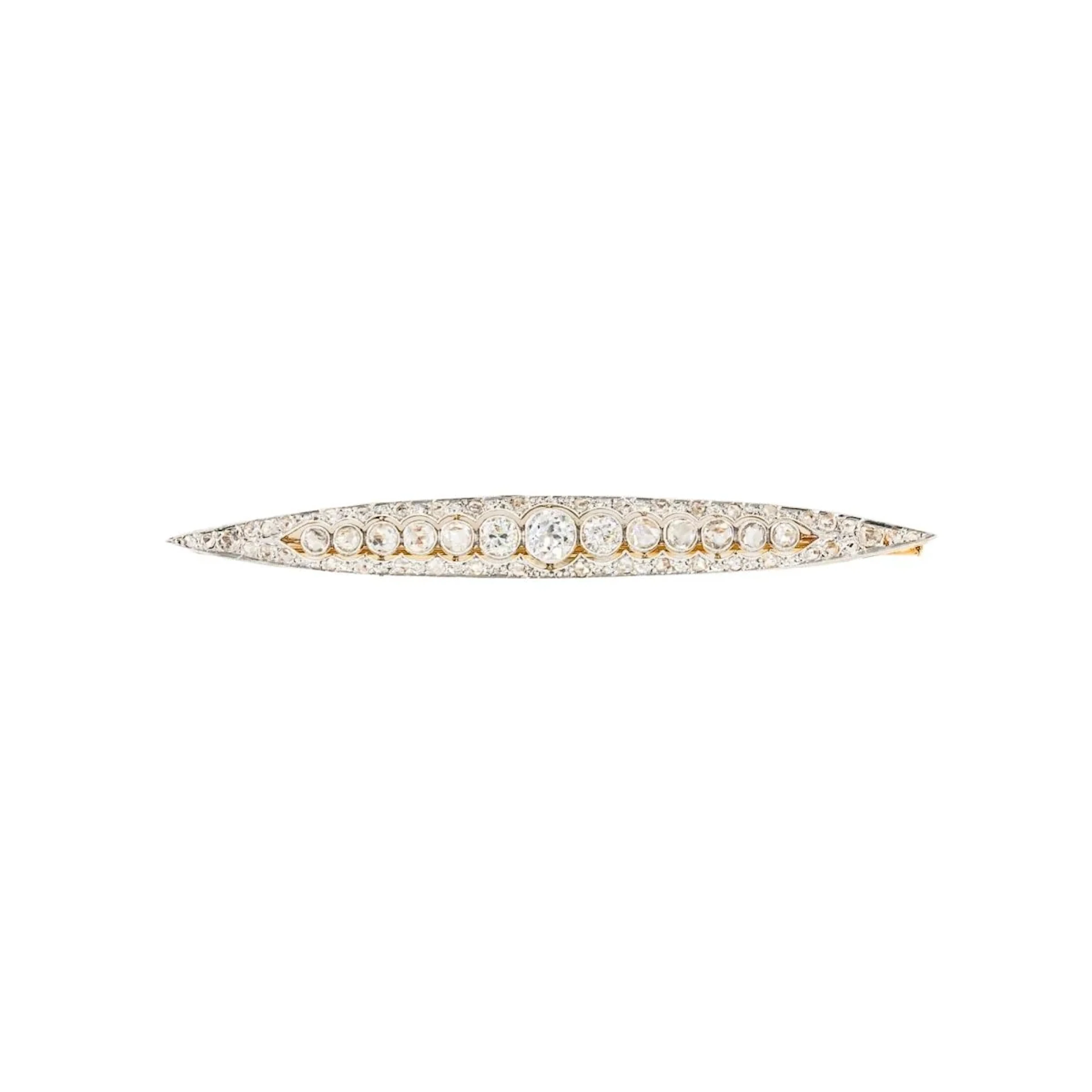 Art Deco Brooch in yellow gold, Platinum, and Diamonds