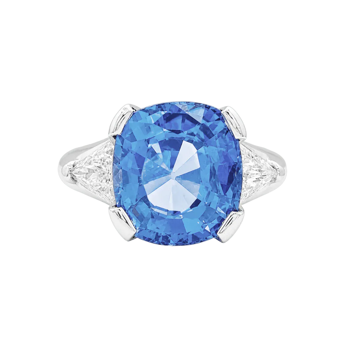 Trilogy Ring in Platinum, Sapphire, and Diamonds