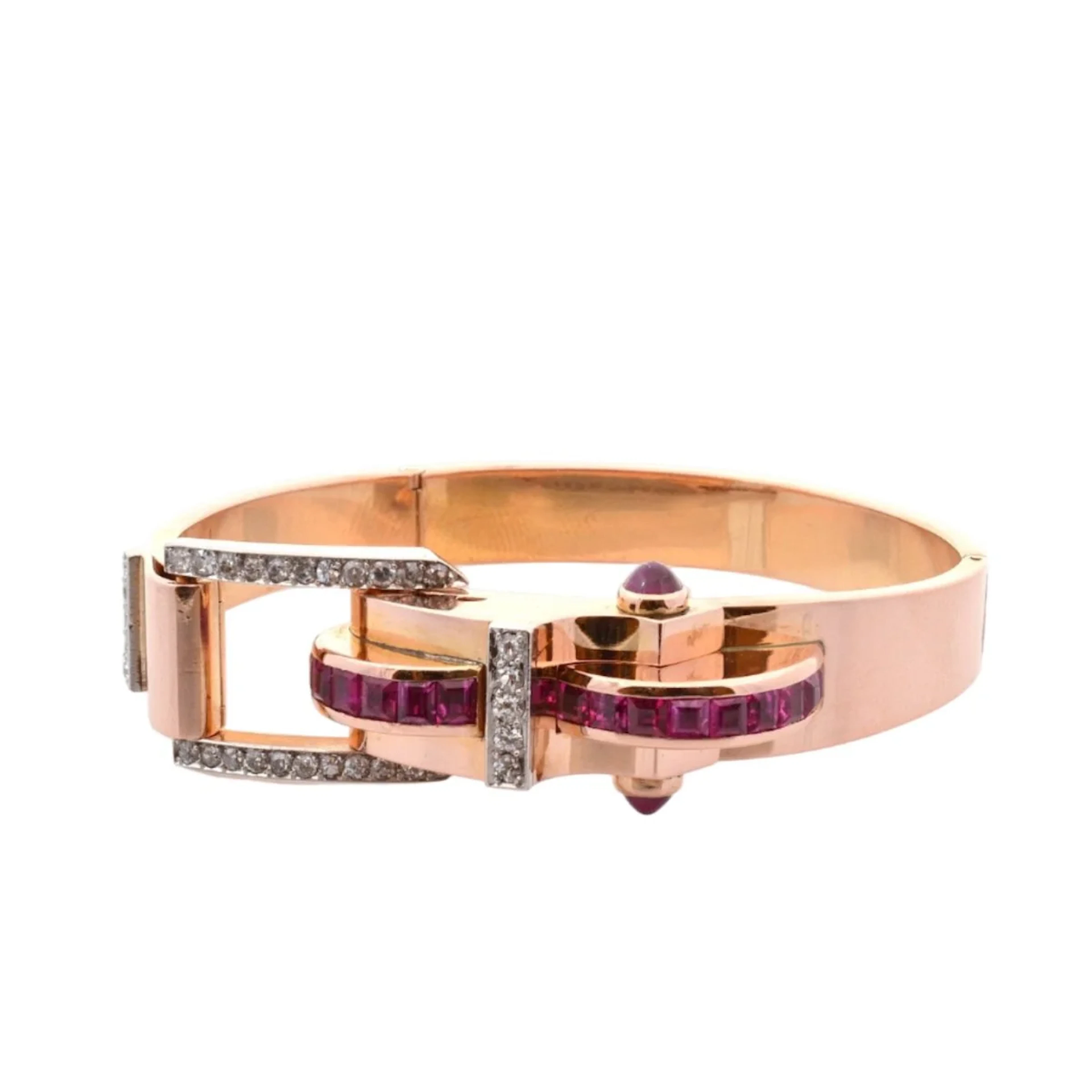 Tank bracelet in rose gold, rubies and diamonds