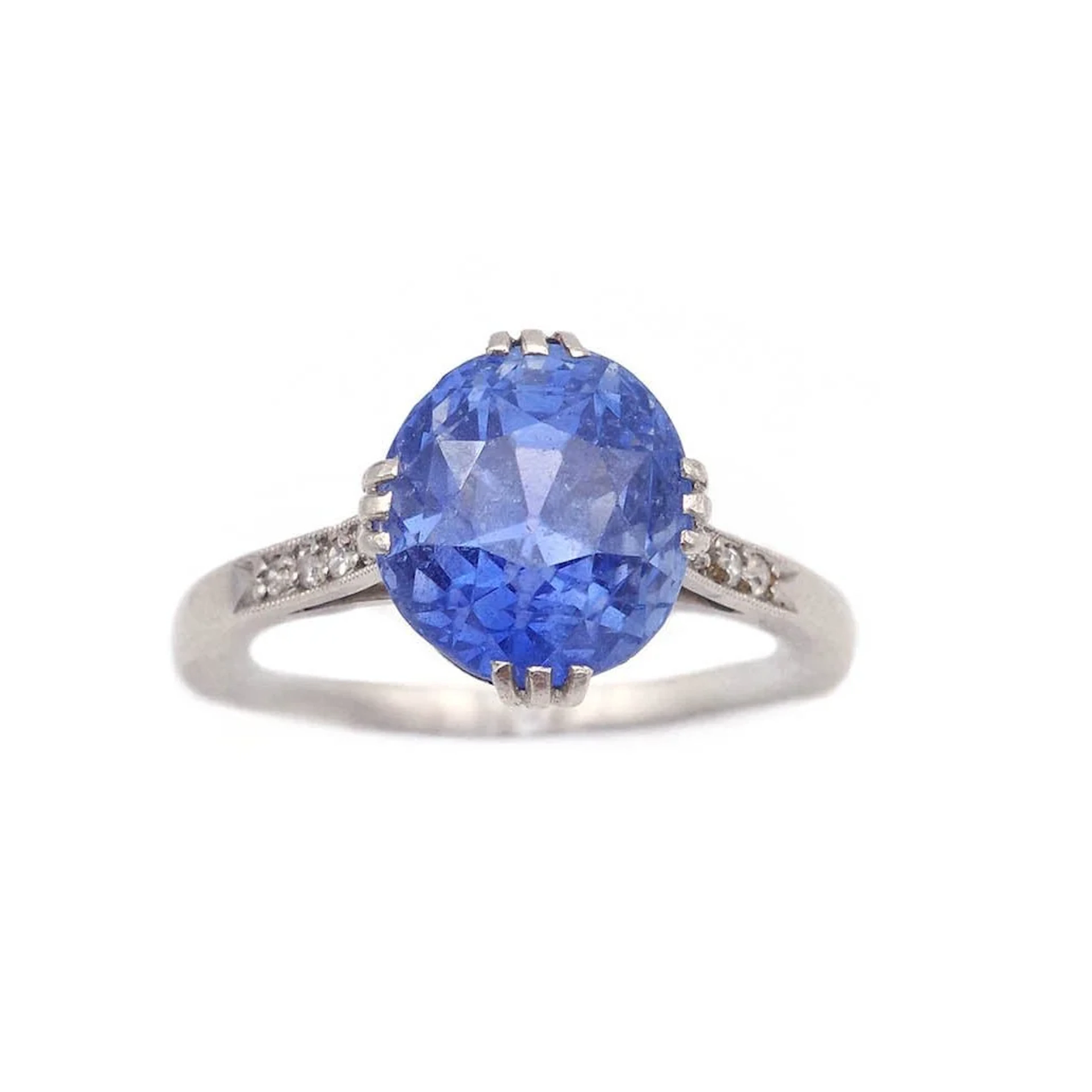 Bague Solitaire en platine, saphir et diamants