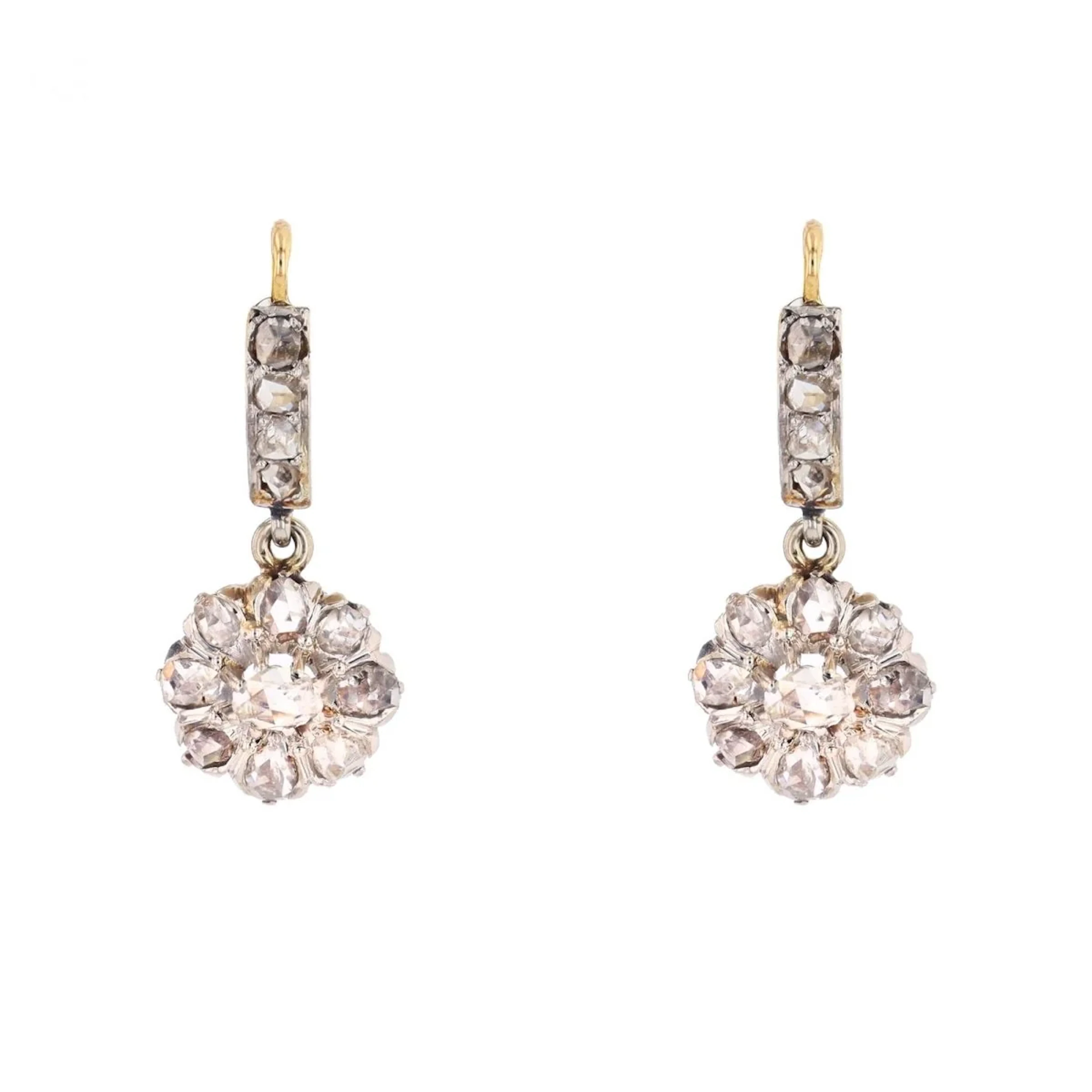 Earrings pending in yellow gold and paltinium with diamonds