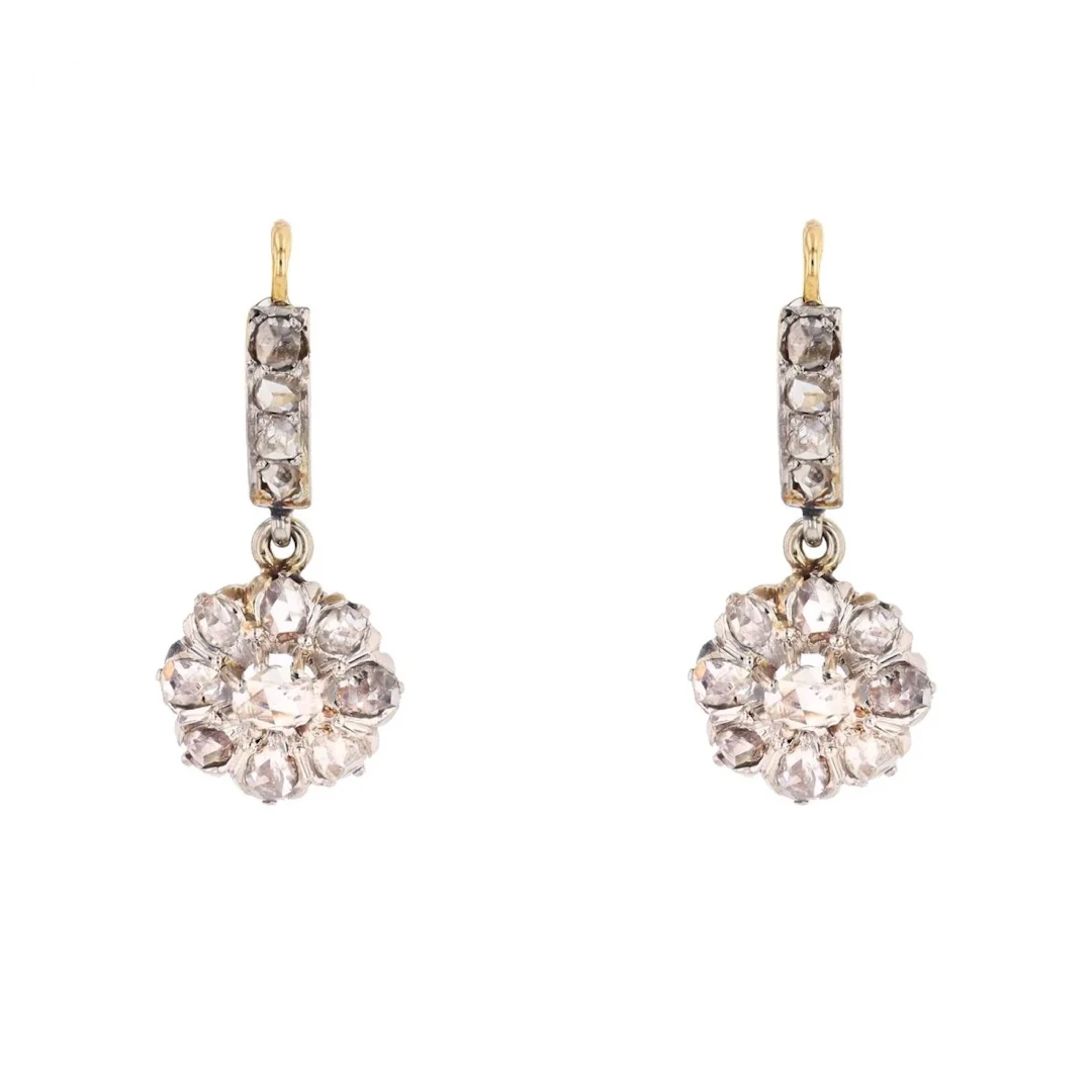 Earrings pending in yellow gold and paltinium with diamonds