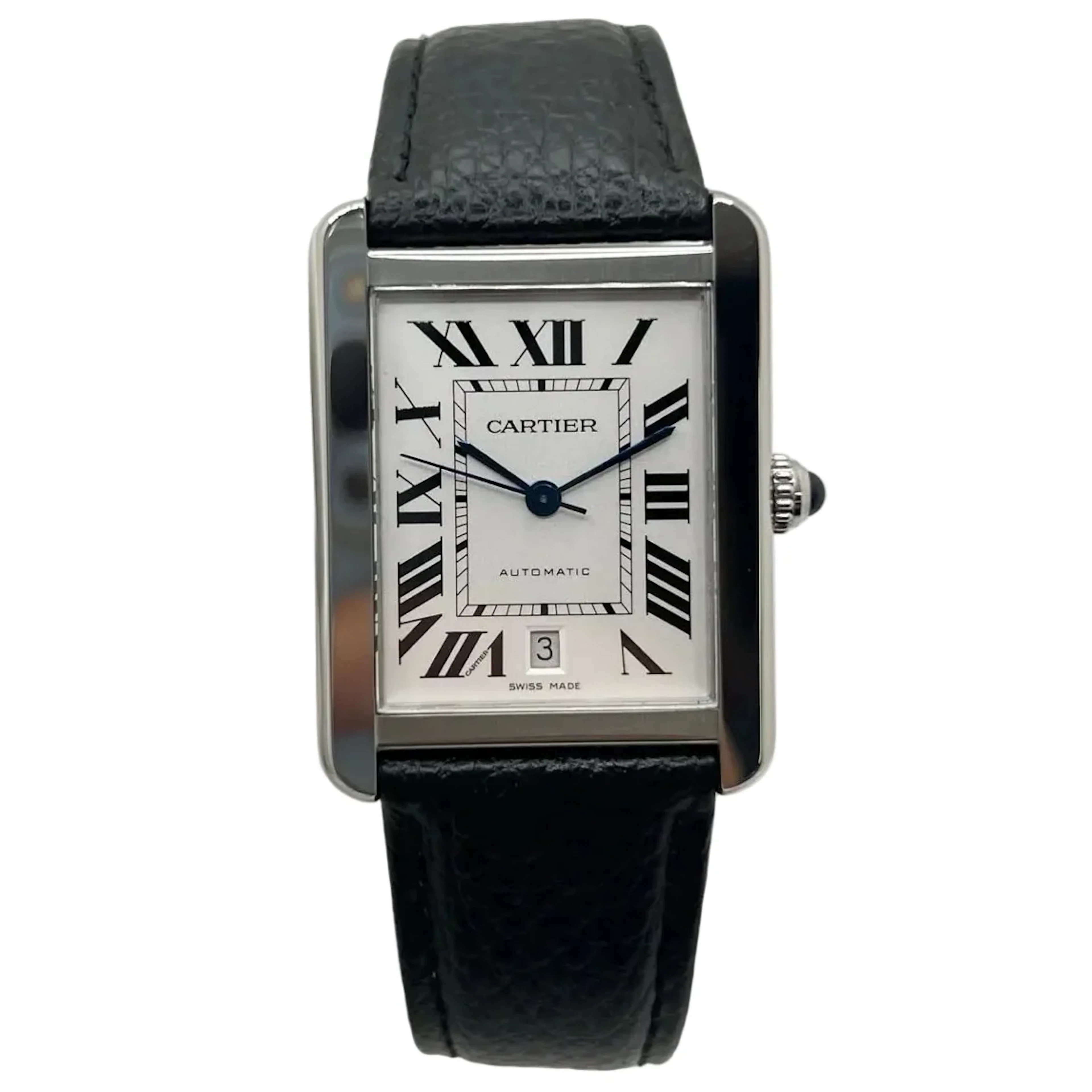 Montre CARTIER "Tank Solo XL" en acier et cuir