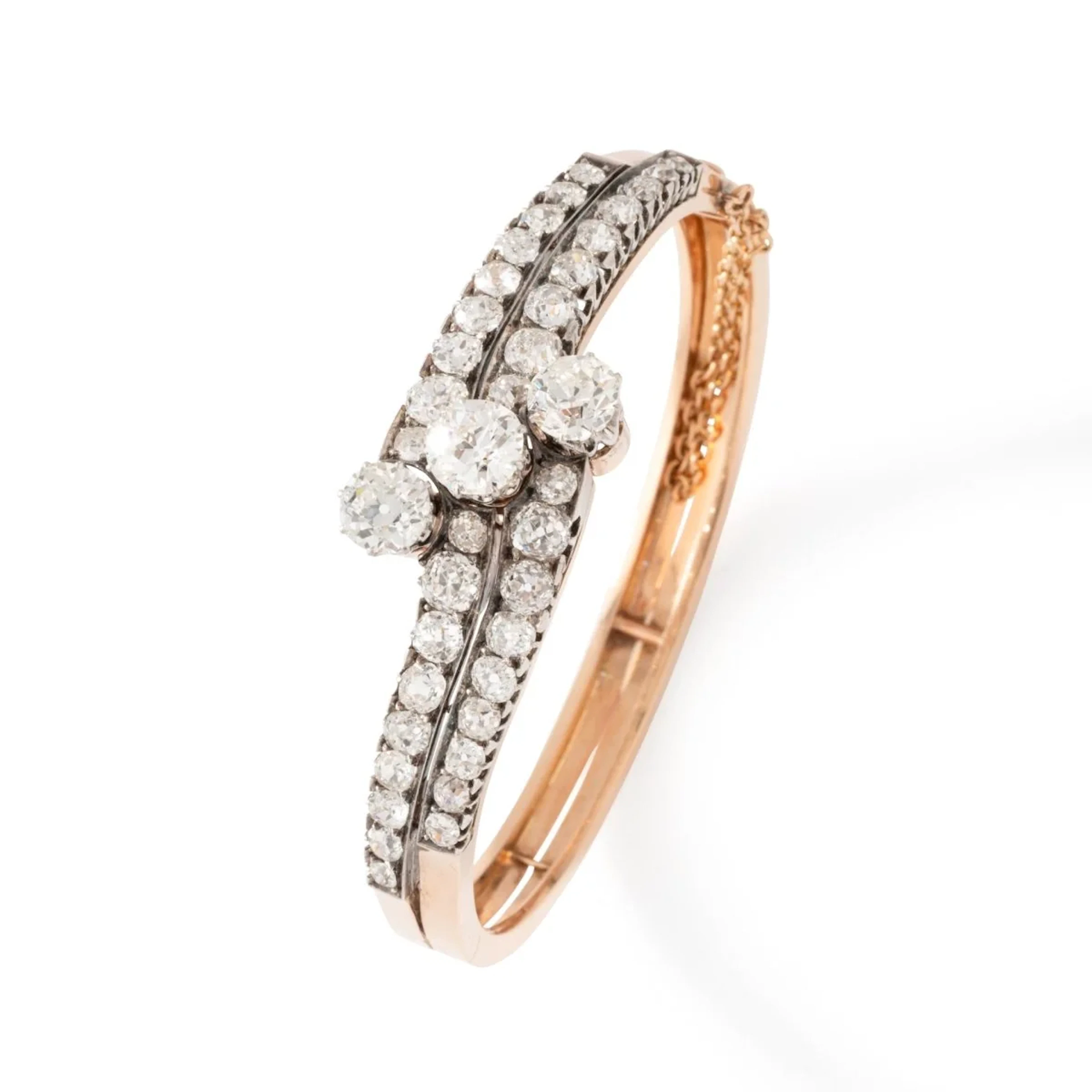 Bangle bracelet in rose gold, silver and diamonds