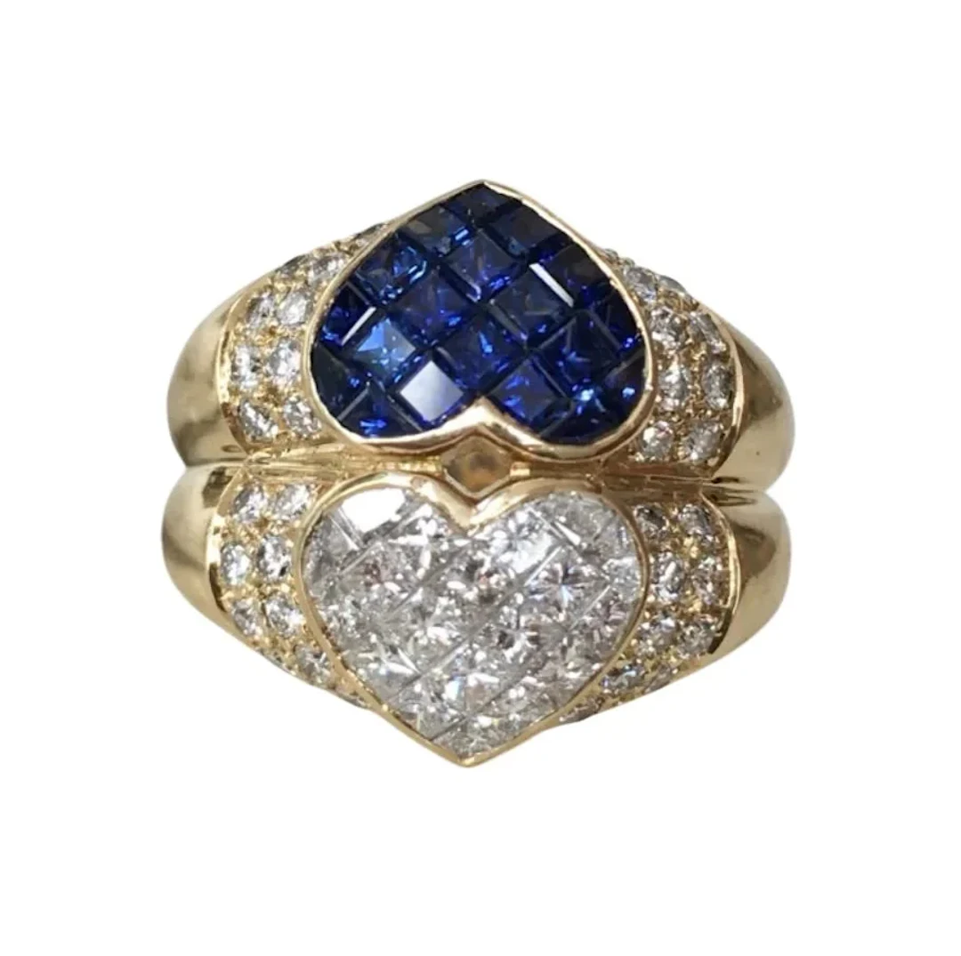 "Toi & Moi" Ring in Yellow Gold, Sapphires, and Diamonds