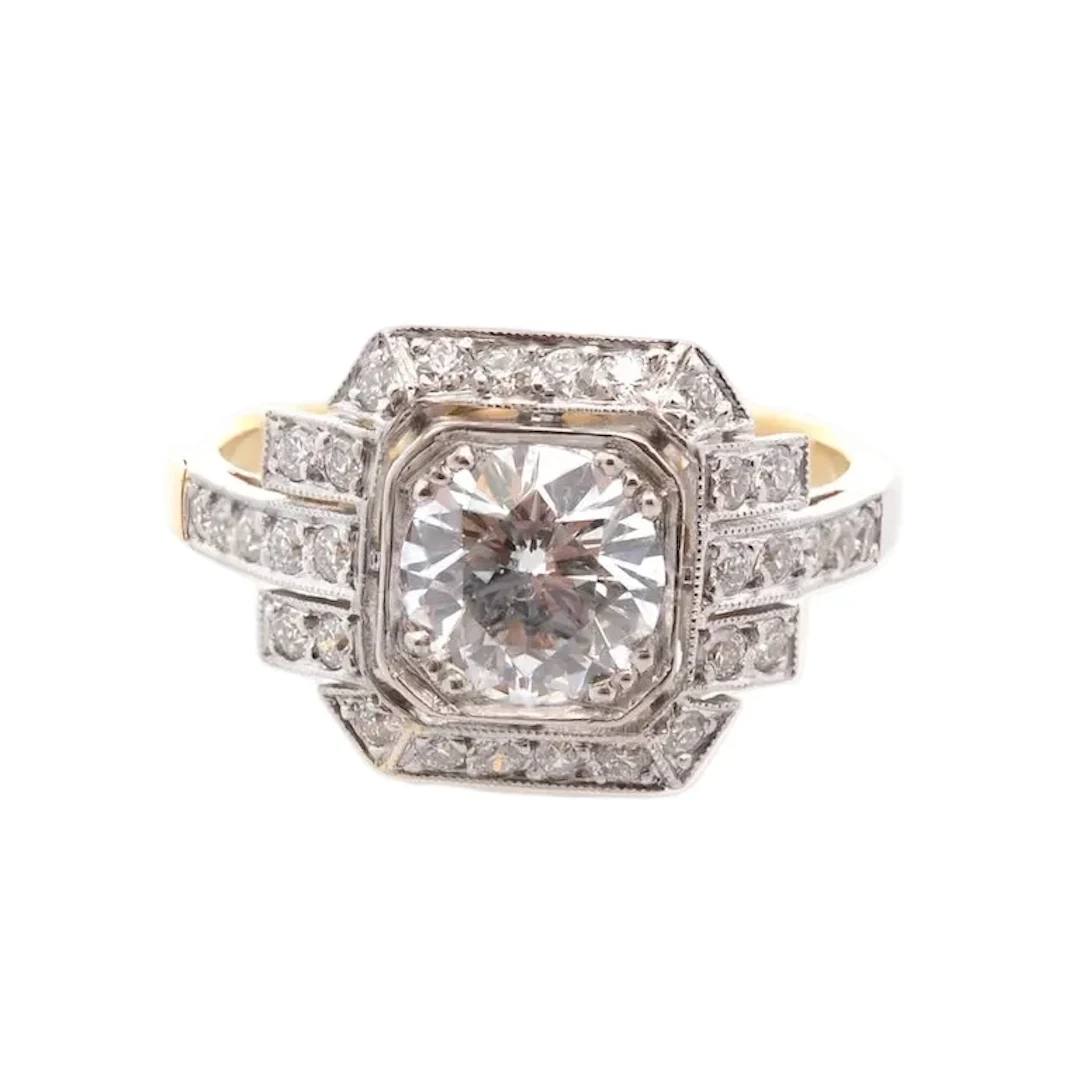 Entourage Ring in yellow gold, Platinum, and Diamonds