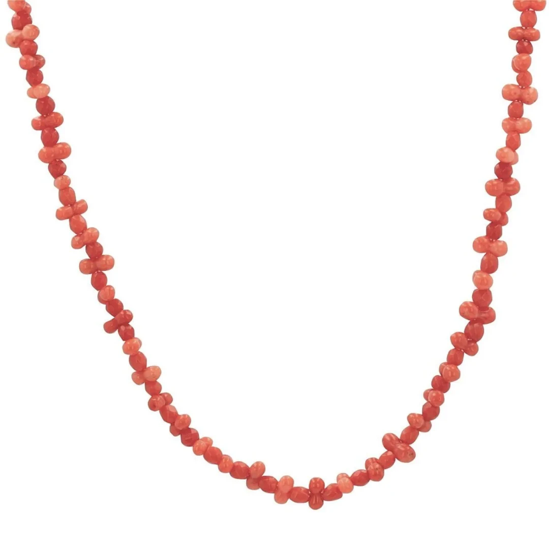 Collier Sautoir en or jaune, corail et perles