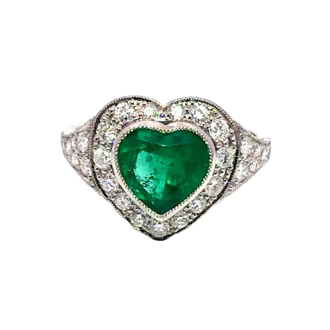 Entourage Ring in Platinum, Emerald, and Diamonds
