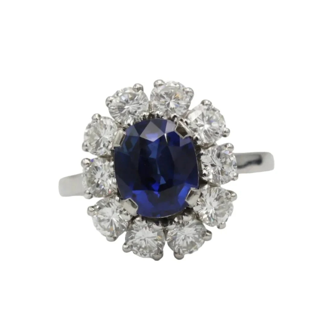 Ring Marguerite in white gold, paltinium, sapphire and diamonds