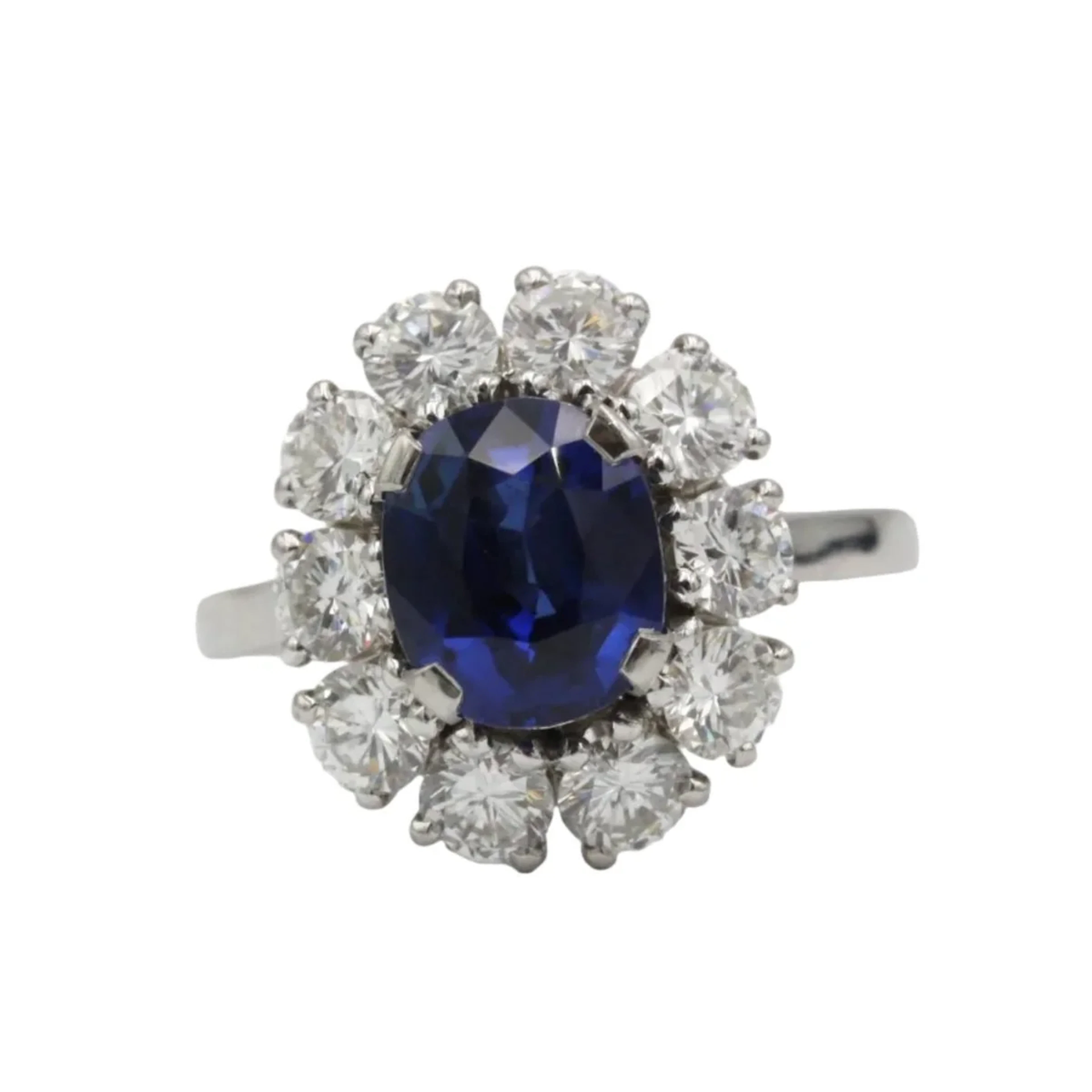 Ring Marguerite in white gold, paltinium, sapphire and diamonds