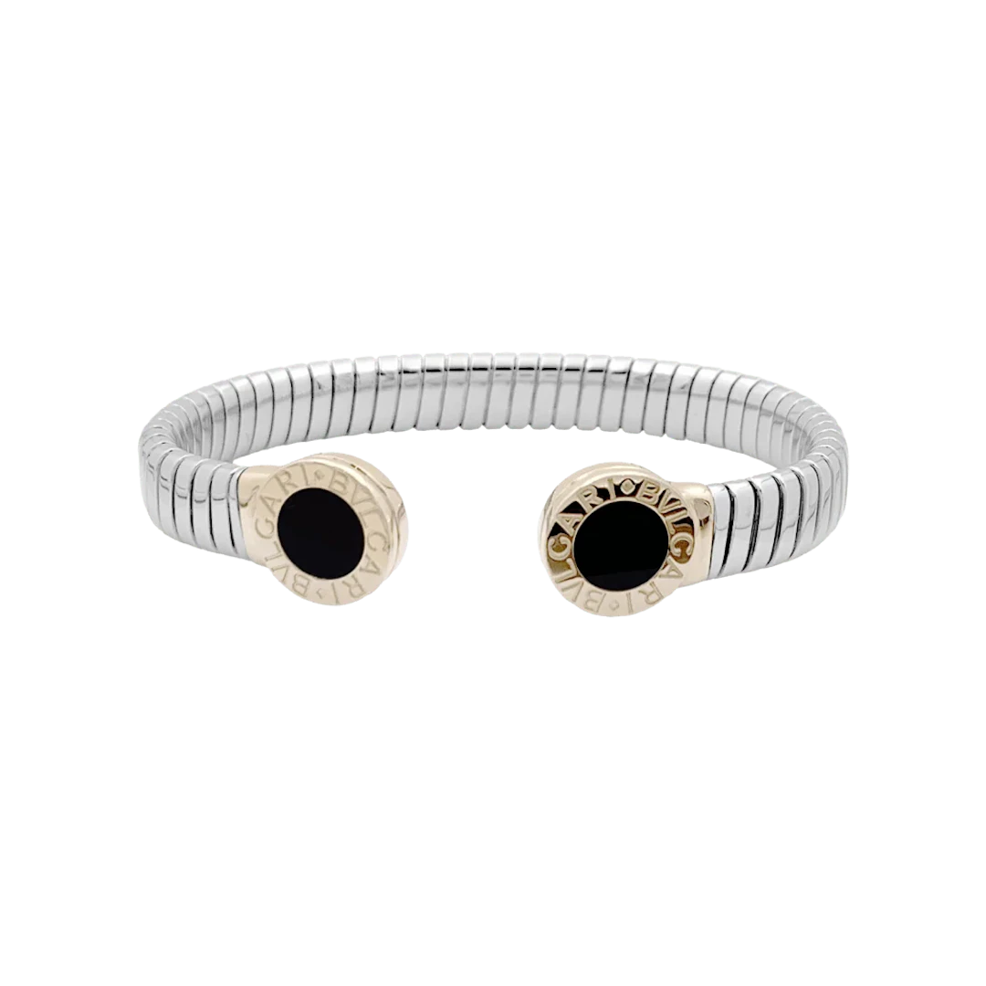 Bracelet Bangle BULGARI "Bulgari-Bulgari" in yellow gold, steel and onyx