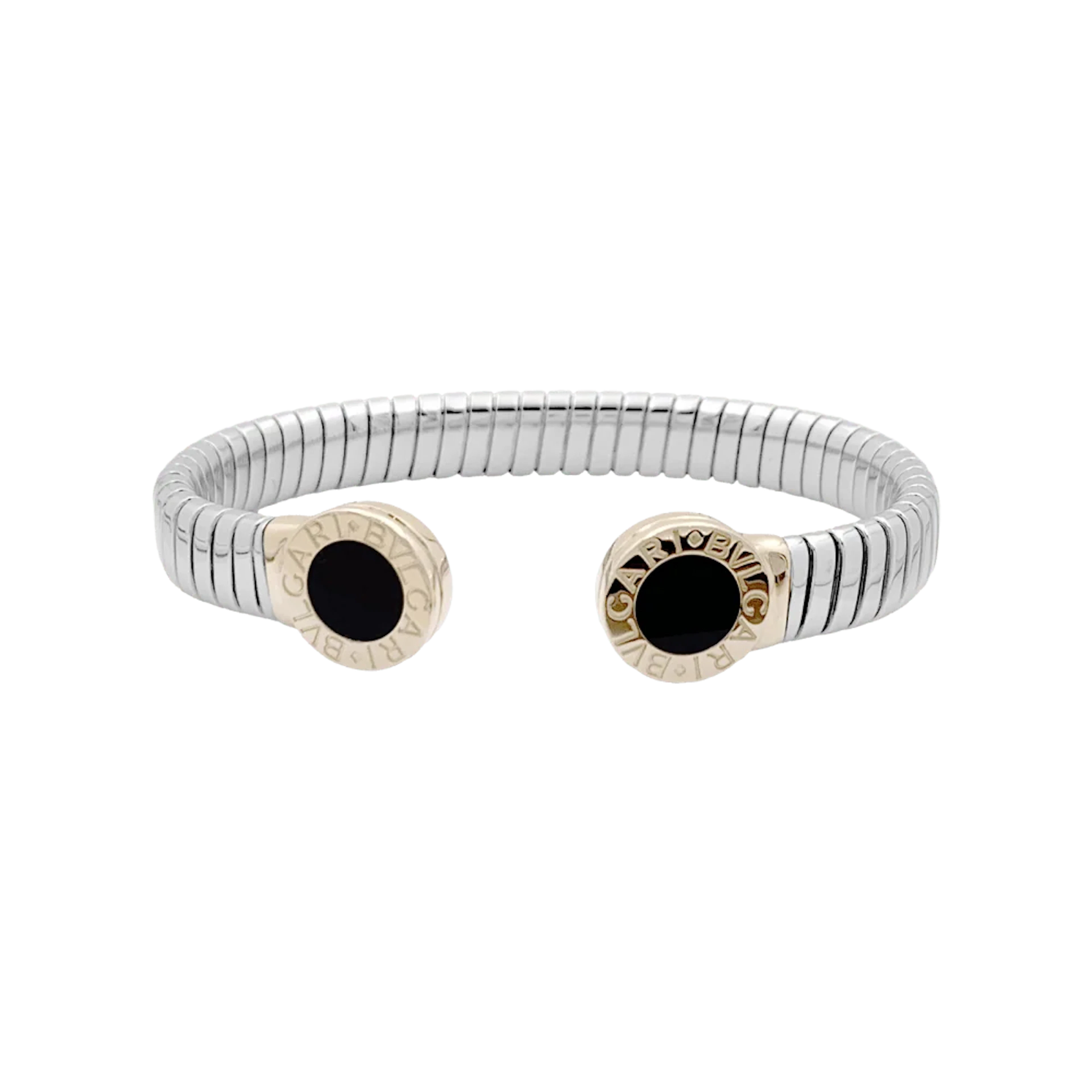 Bracelet Bangle BULGARI "Bulgari-Bulgari" in yellow gold, steel and onyx