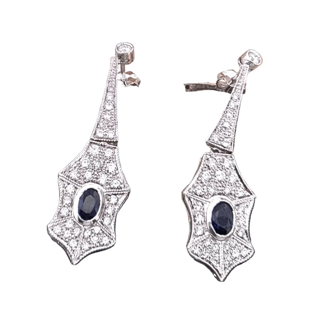 Earrings Pendant in white gold, sapphires and diamonds