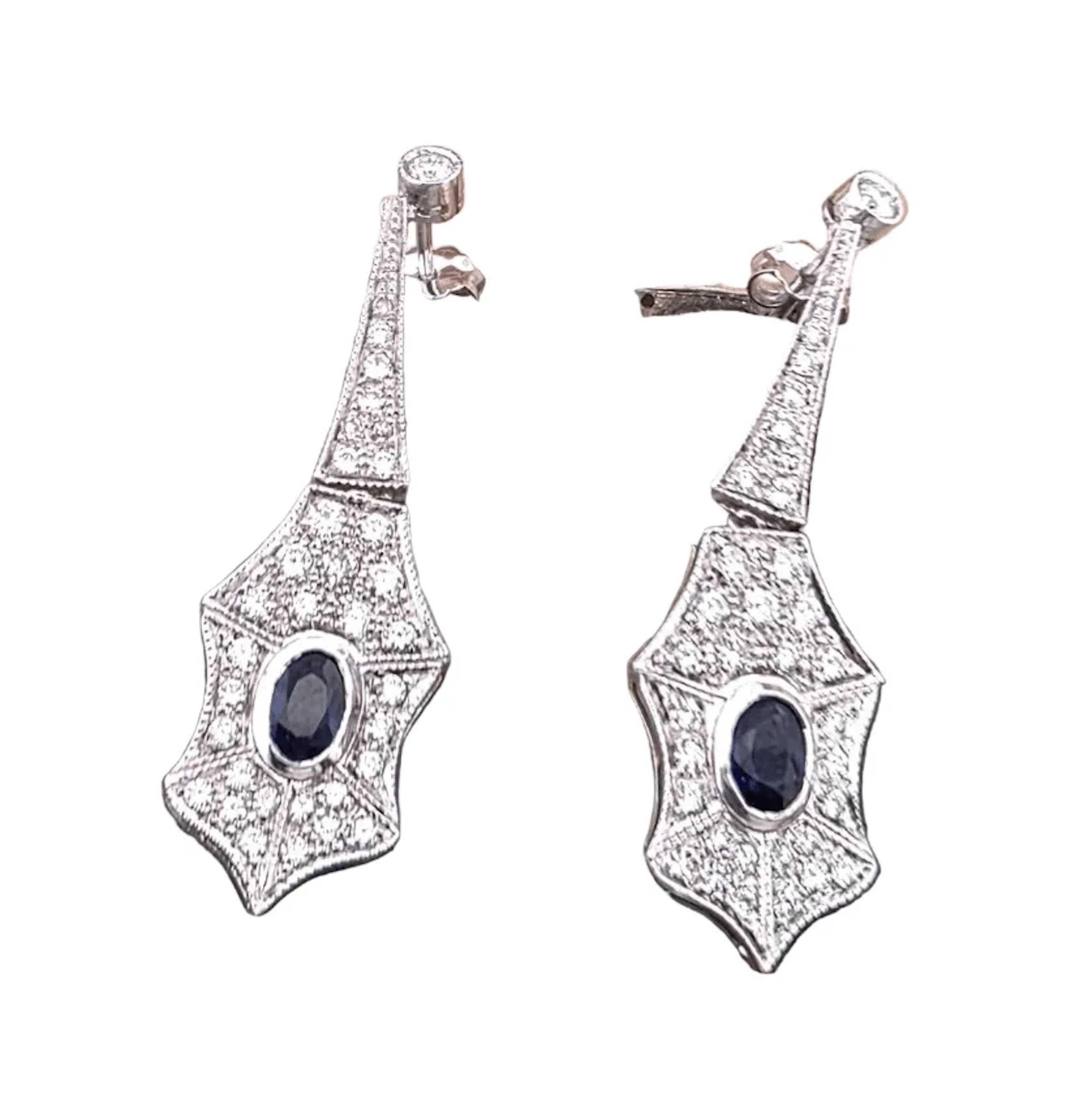 Earrings Pendant in white gold, sapphires and diamonds