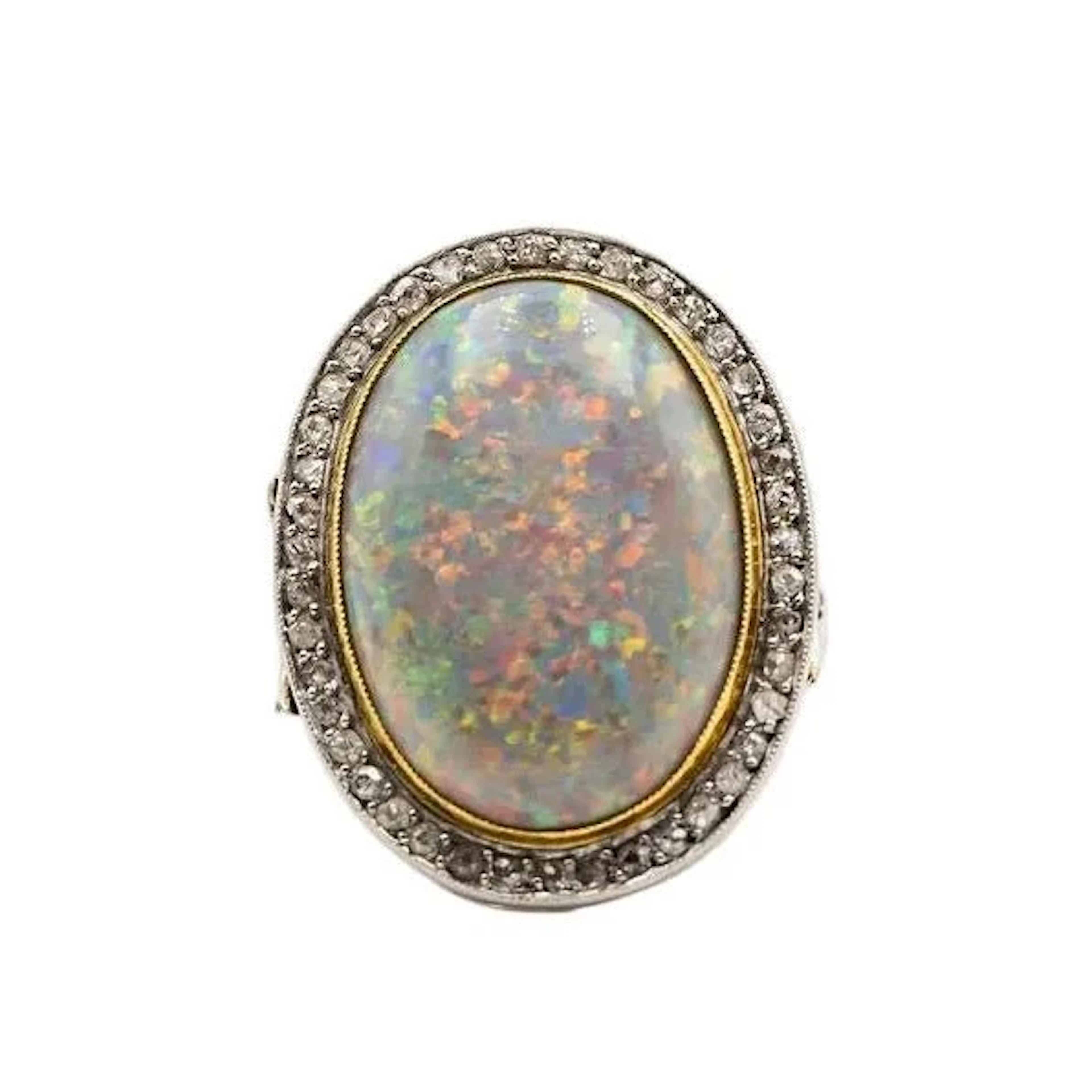 Entourage Ring in platinum, yellow gold, Opal, and Diamonds