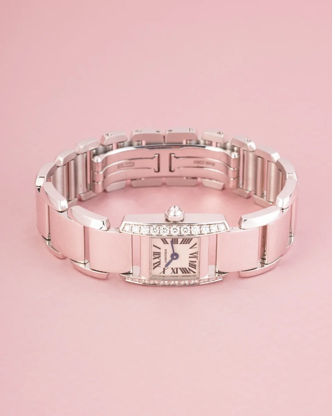 CARTIER "Tankissime" PM Watch in white gold, stainless steel, and diamonds