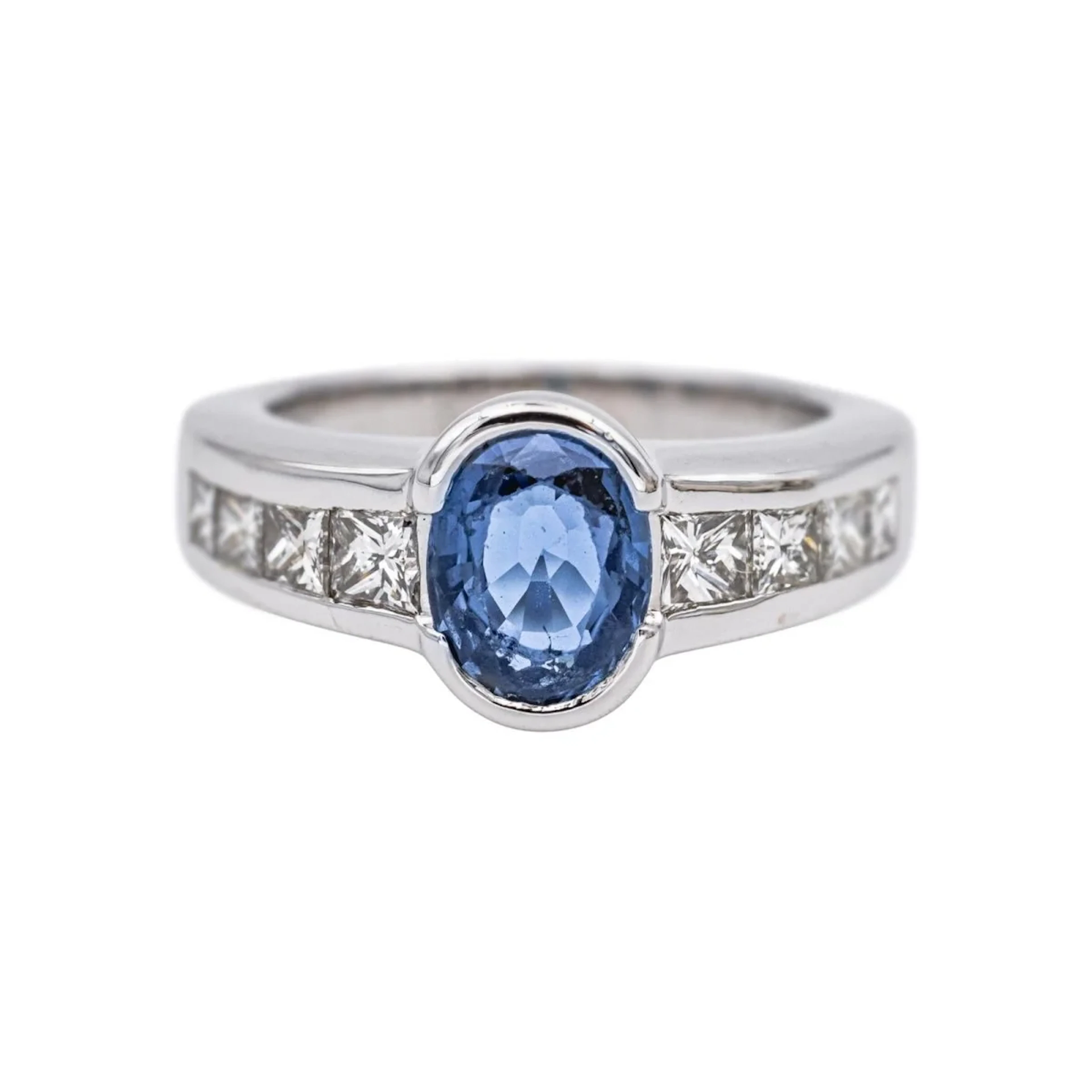 Jonc ring in white gold, sapphire and diamonds