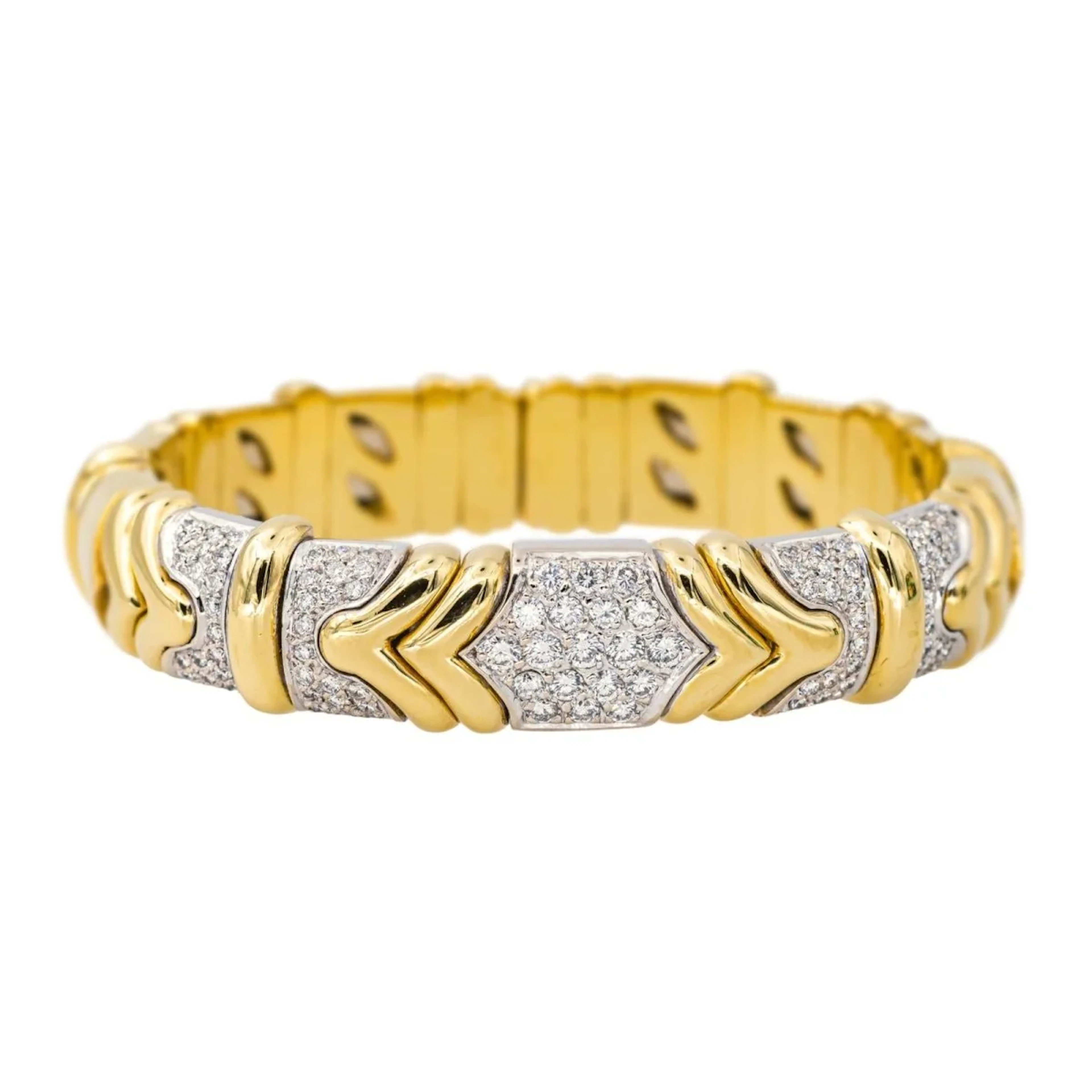 Bangle bracelet in yellow gold, white gold and diamonds