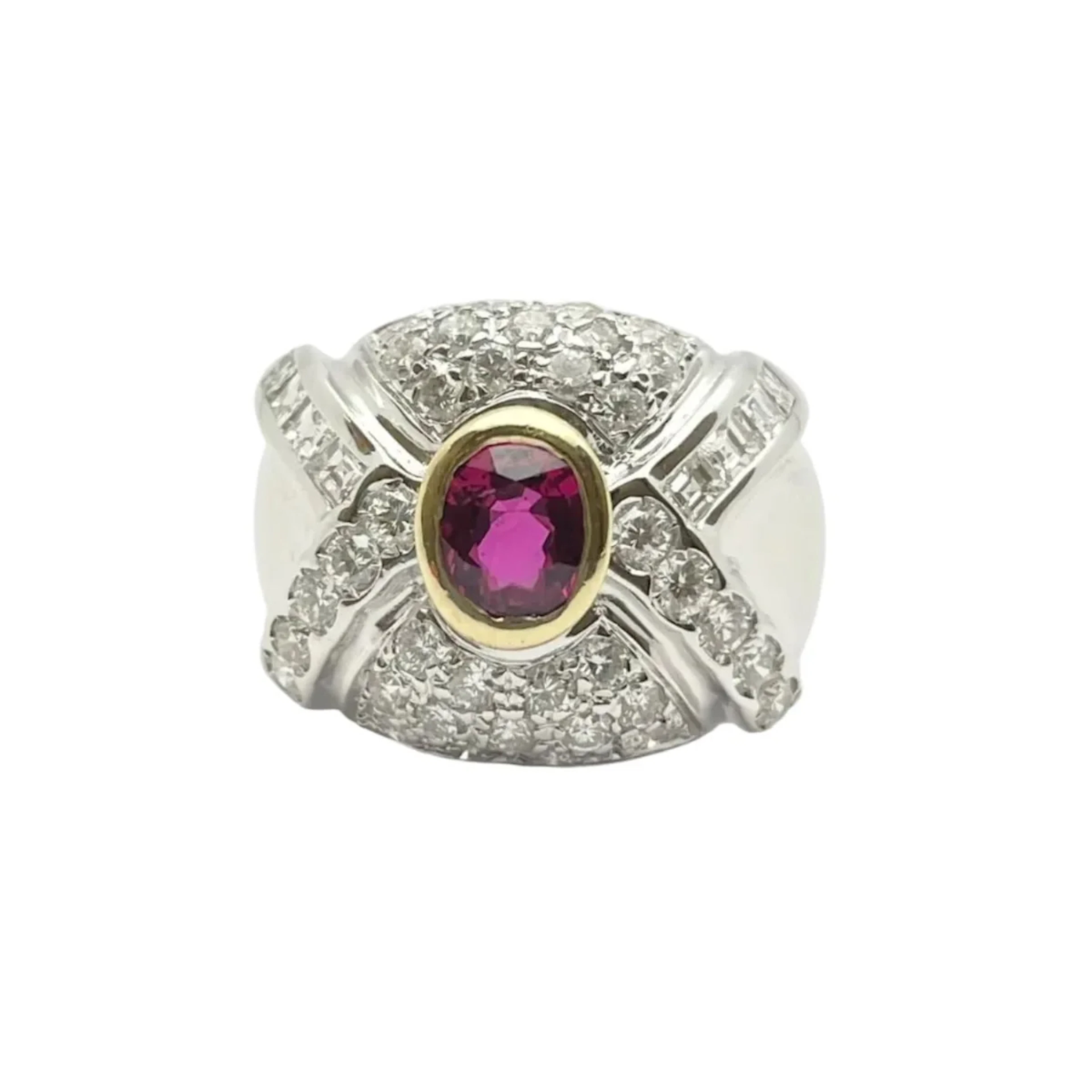 Bague en or blanc, or jaune, rubis et diamants