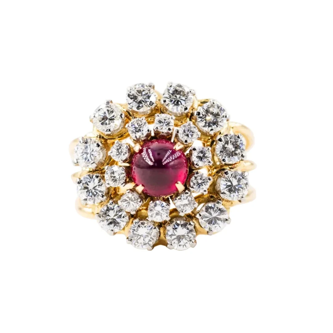 Bague en or jaune et platine, diamants et rubis