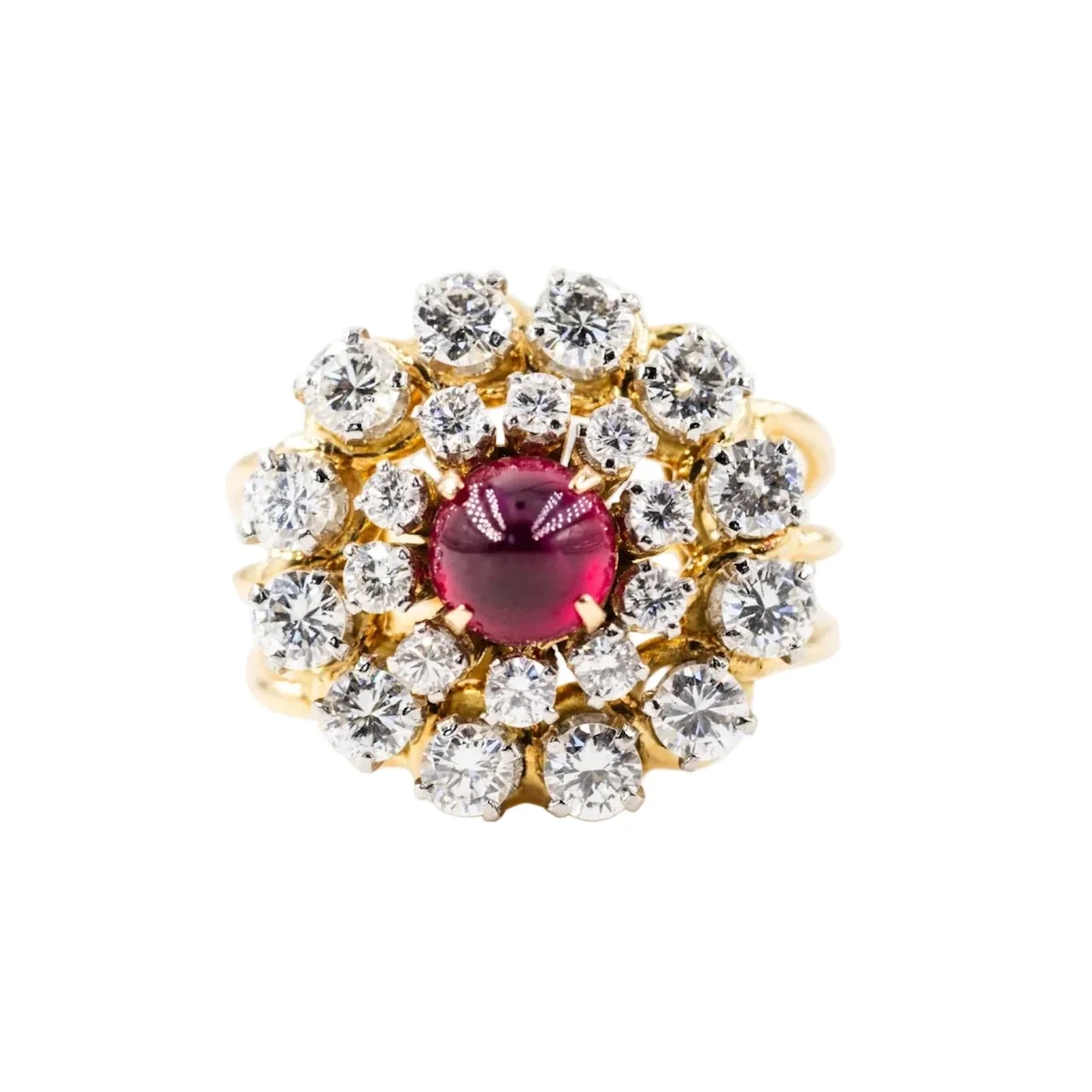 Bague en or jaune et platine, diamants et rubis