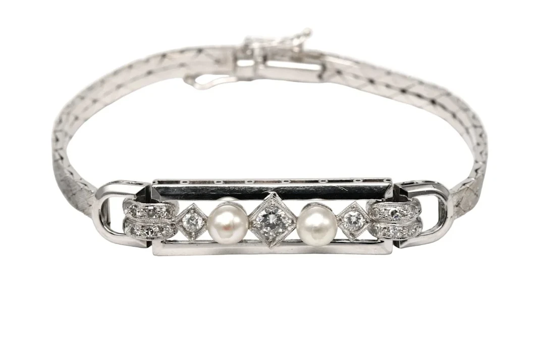 Bracelet Ligne in White gold, Pearls and Diamonds