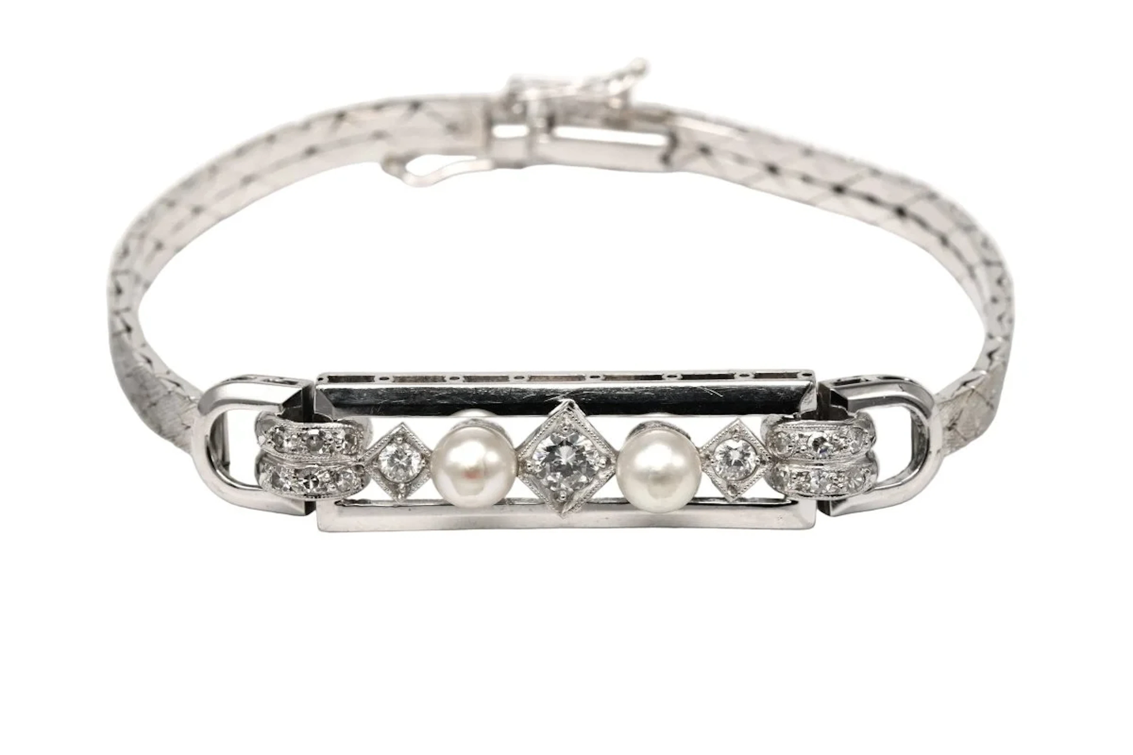 Bracelet Ligne in White gold, Pearls and Diamonds