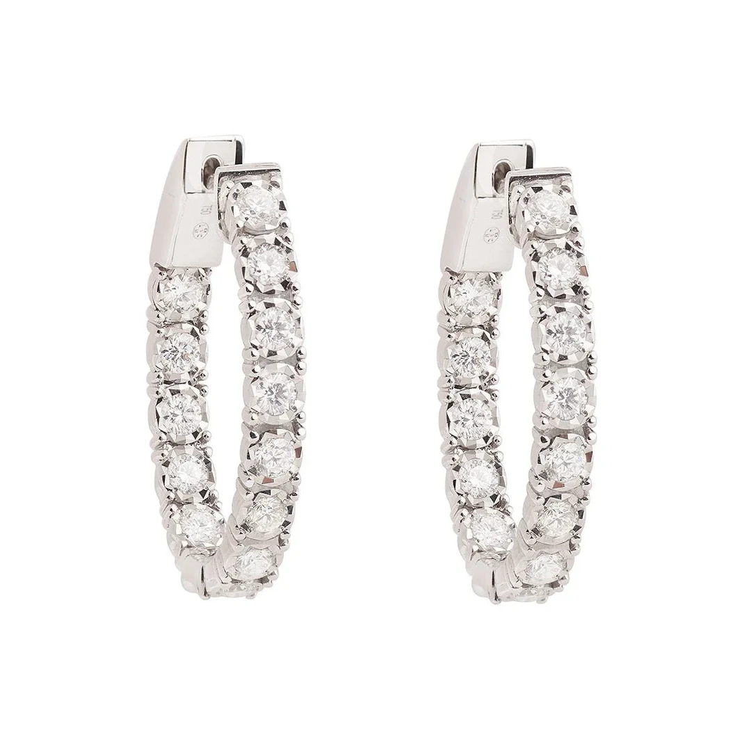 Earrings Creoles in white gold and diamonds