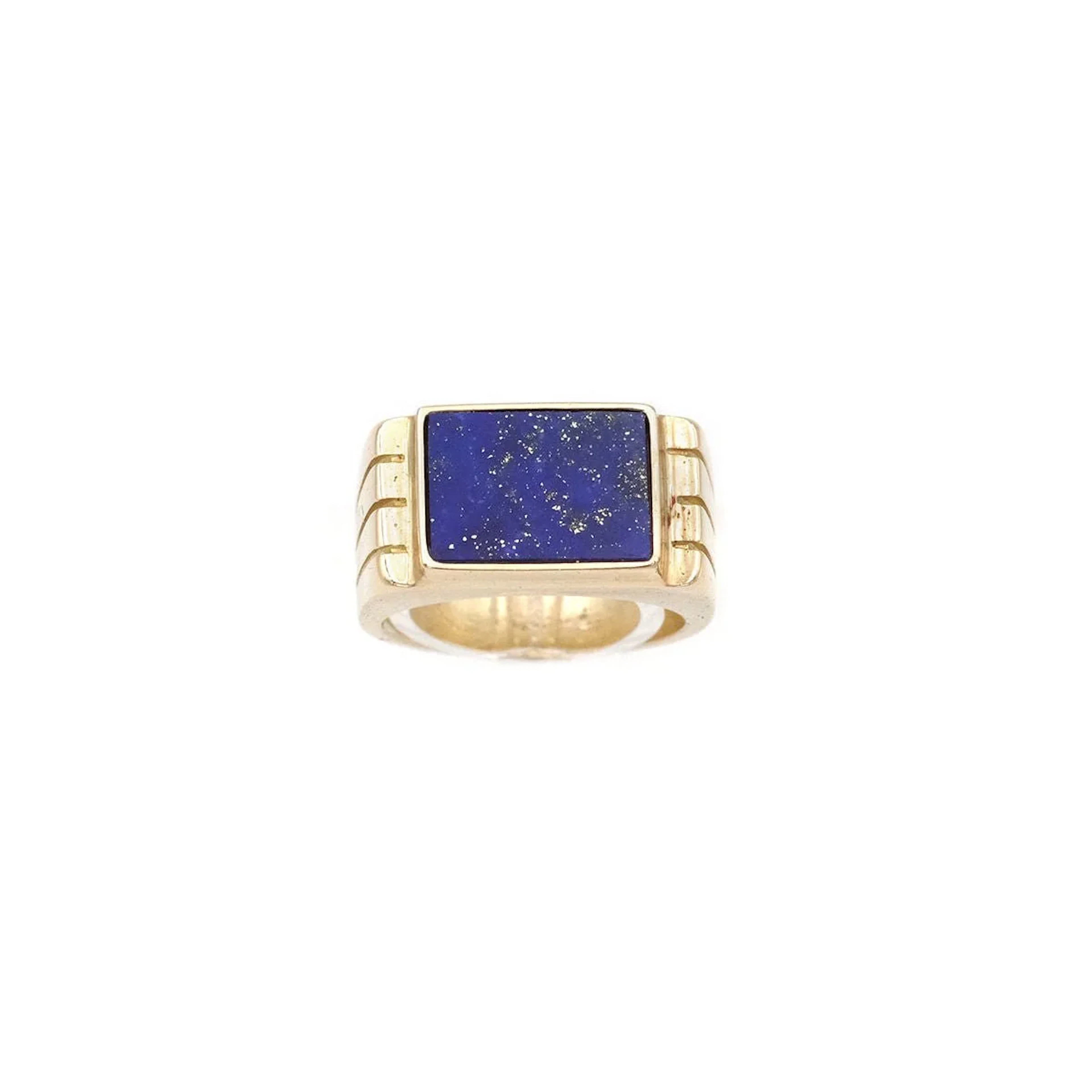 Bague Chevalière en or jaune et lapis-lazuli