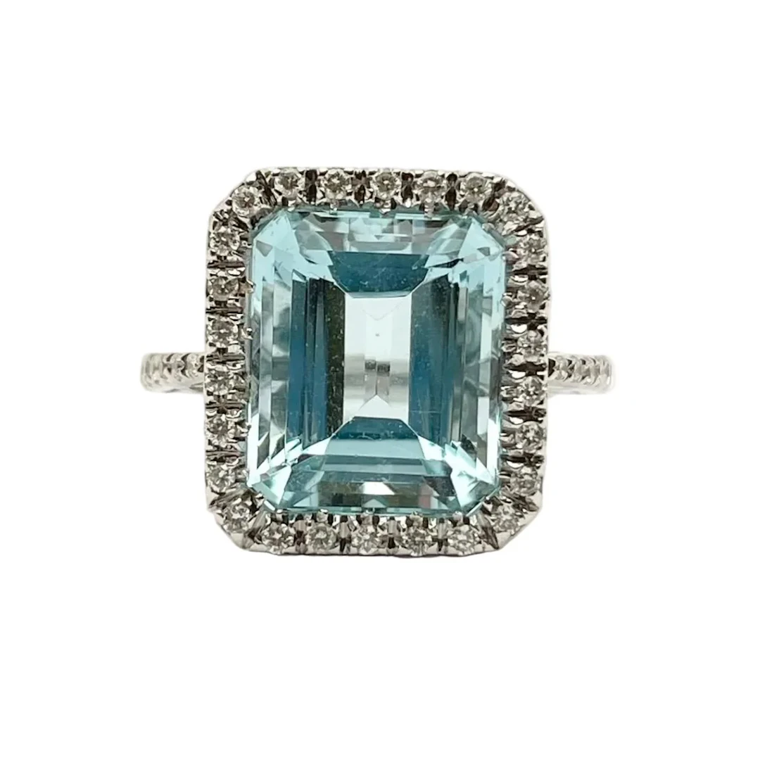 Bague Cocktail en or blanc, aigue-marine et diamants