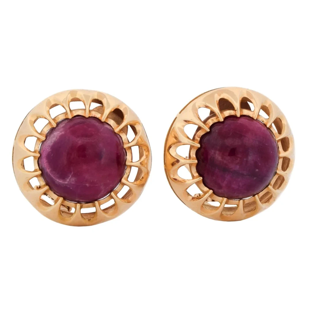 Yellow Gold and Ruby Clip-On Earrings