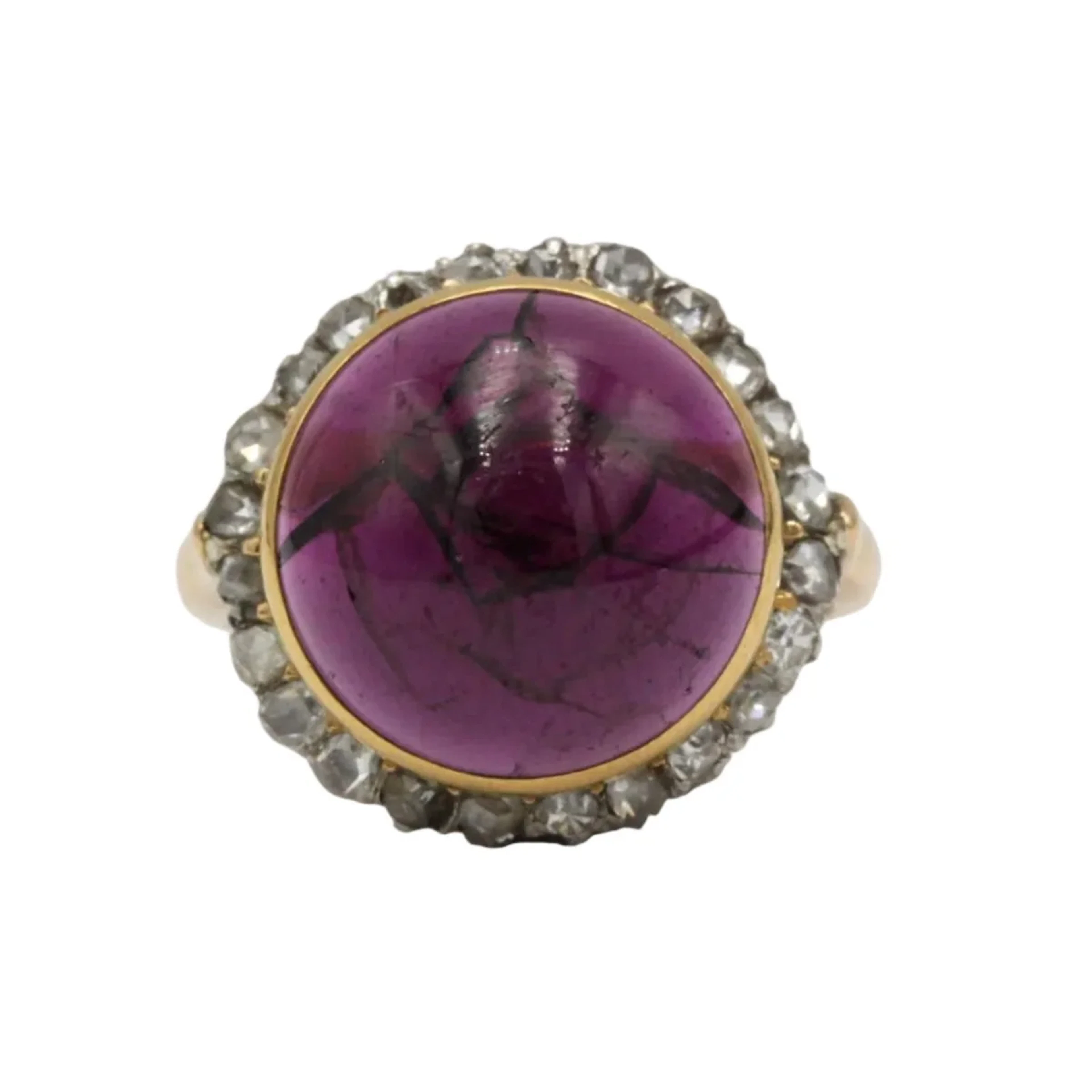 Ring Cocktail in yellow gold, garnet and diamonds