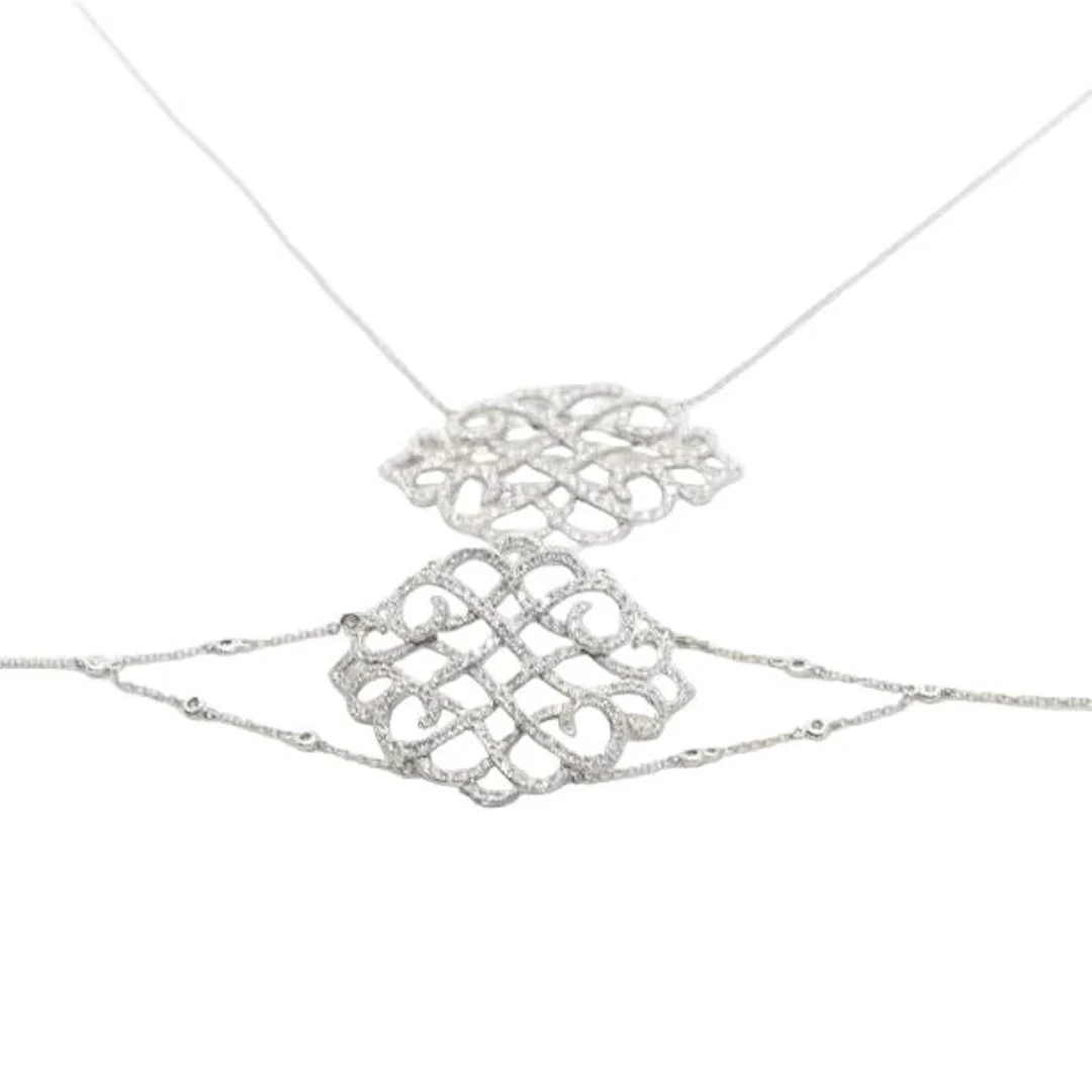 Bracelet jaseron mesh in white gold and diamond