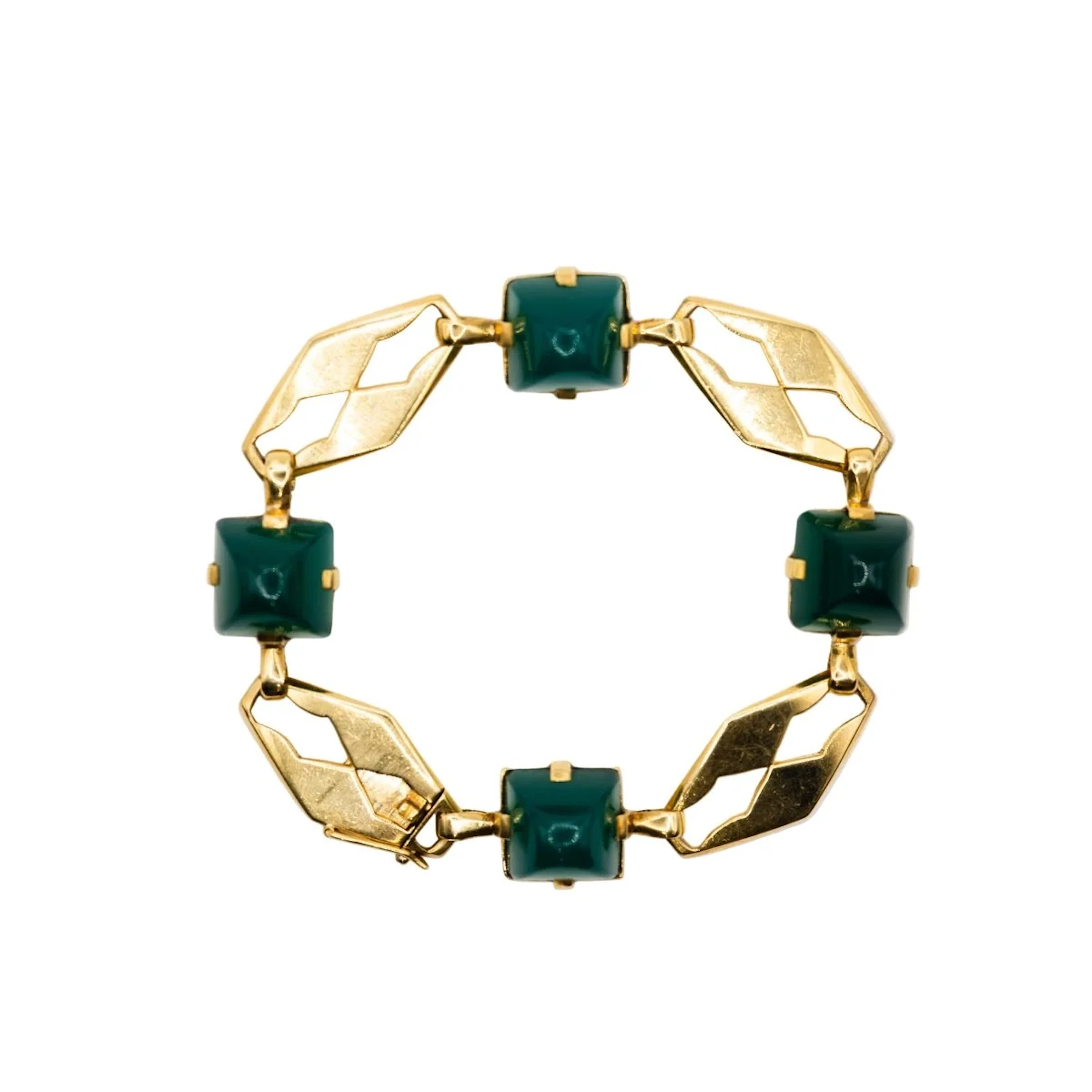 Yellow gold and chrysoprase mesh bracelet