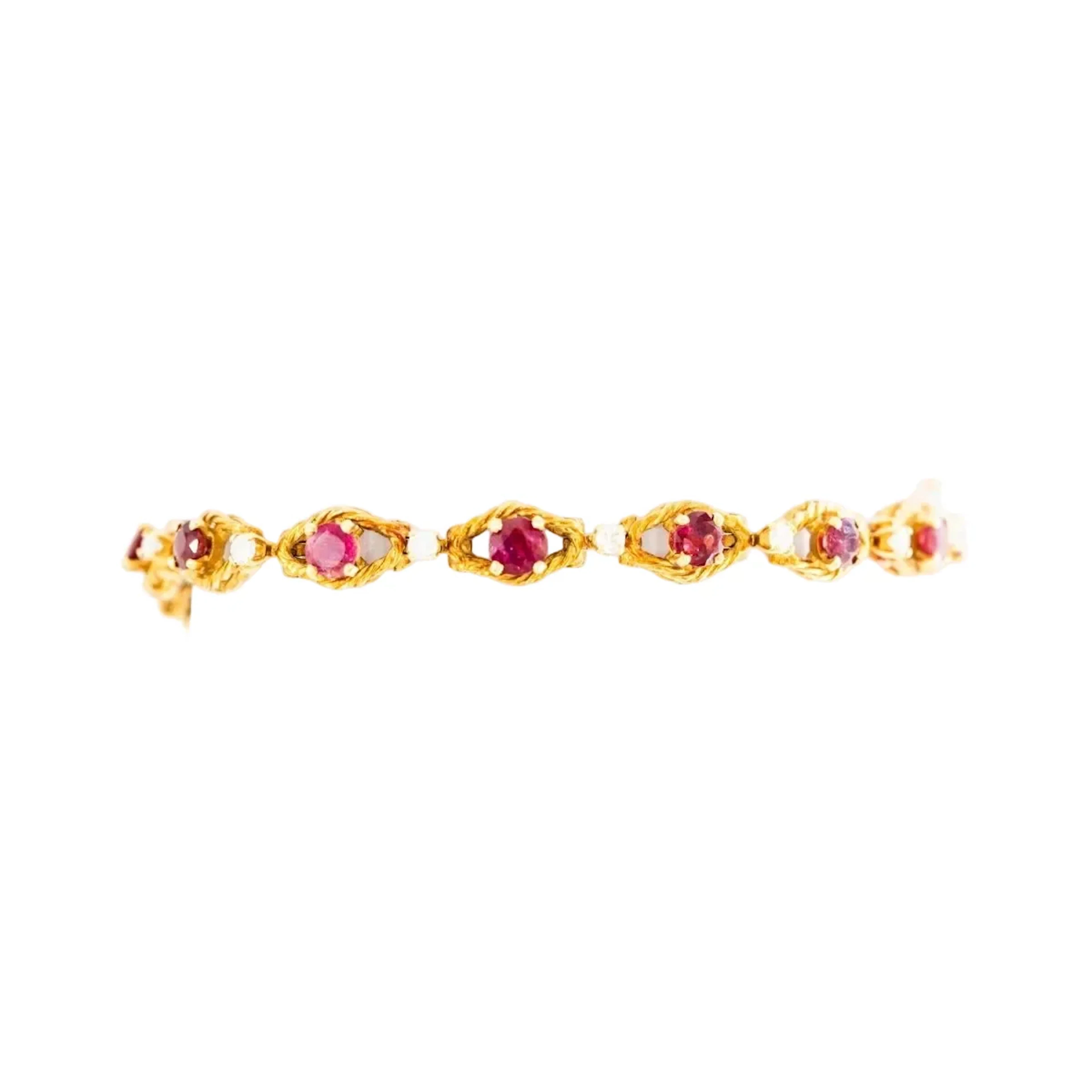Yellow Gold Link Bracelet with Rubies and Diamonds