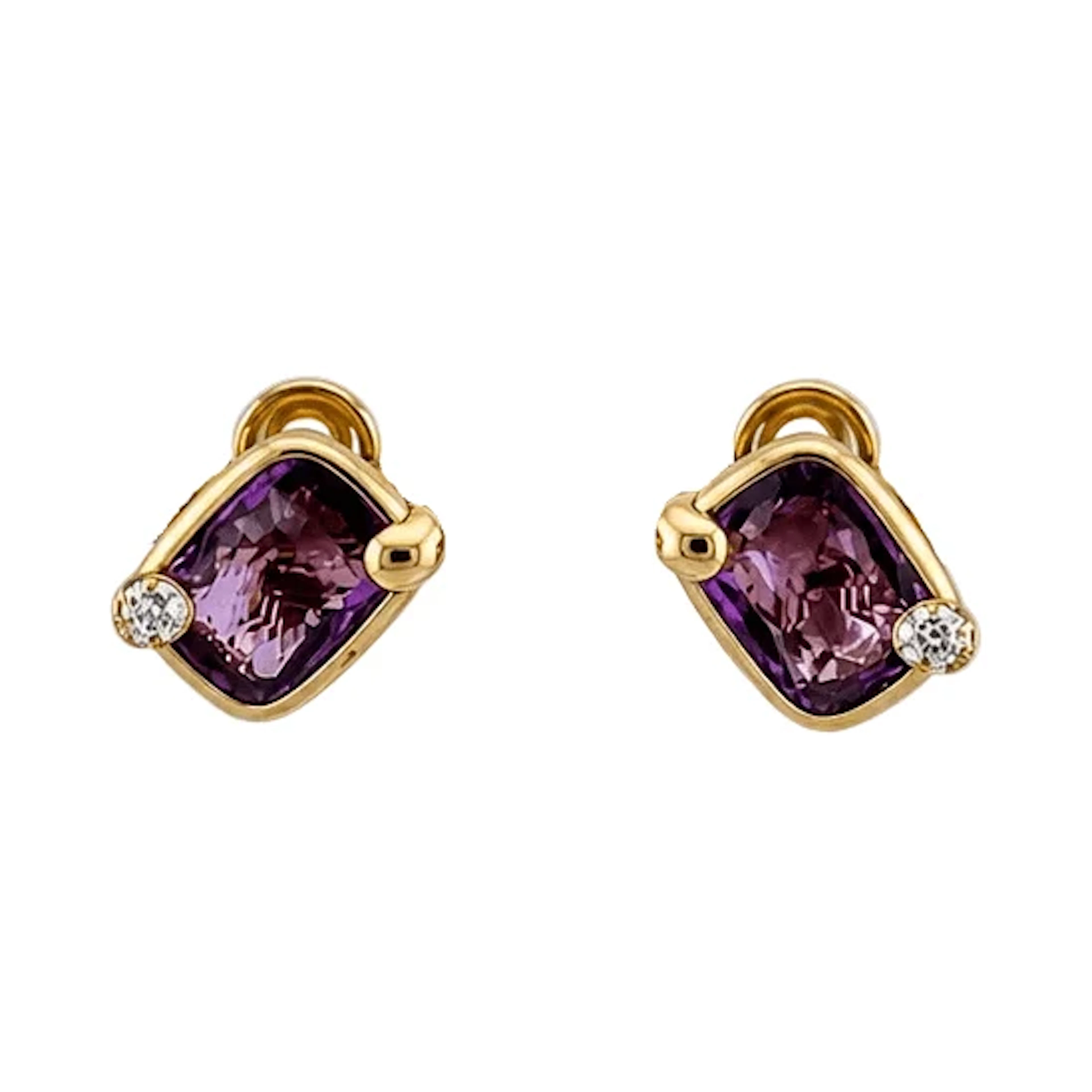 POMELLATO Clip-On Earrings in yellow gold, Amethyst, and Diamonds