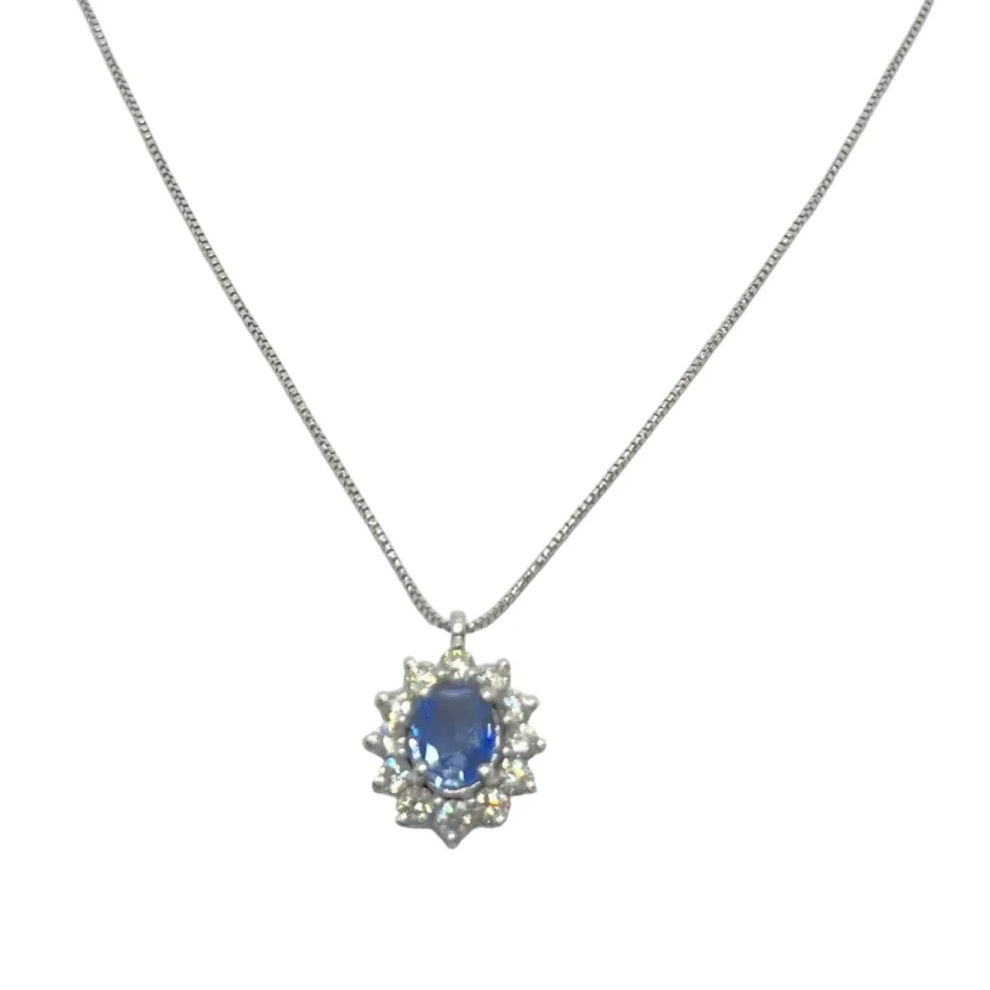 White Gold Necklace with Sapphire and Diamond Pendant