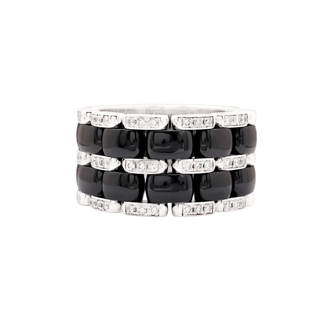 Bague Bandeau CHANEL "Ultra" GM en or blanc, céramique et diamants