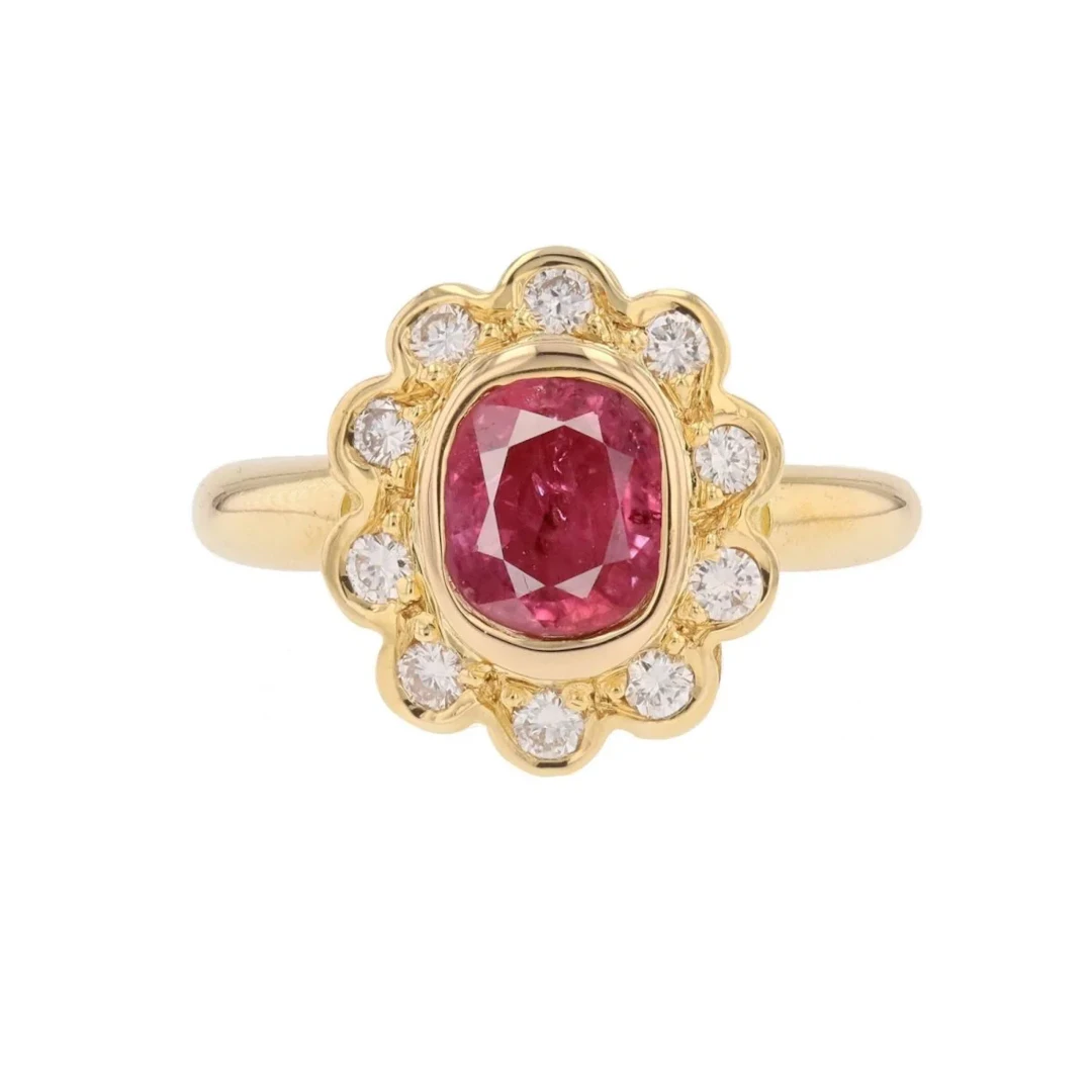 Marguerite Ring in Yellow gold, Ruby and Diamonds
