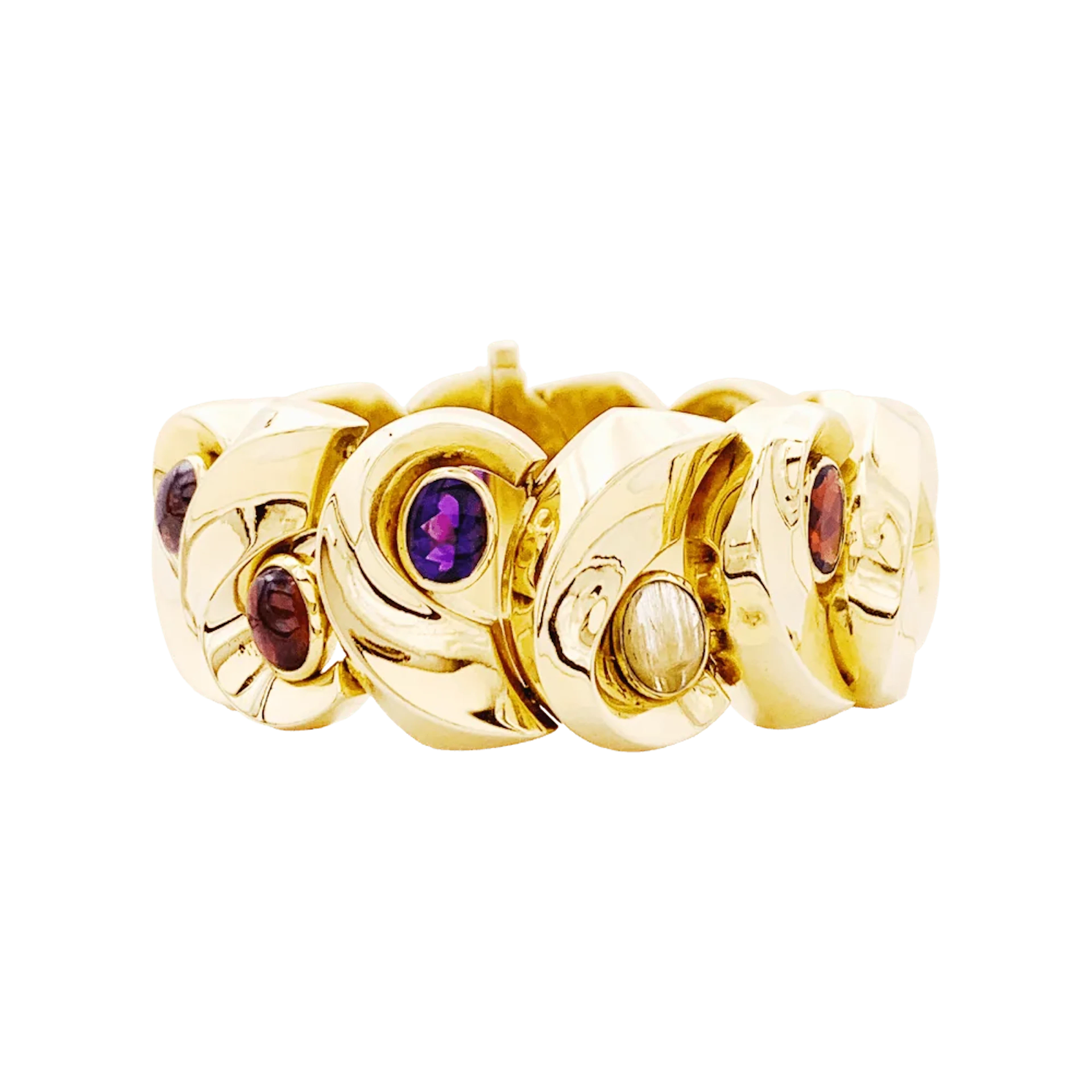 Bracelet Tank in Yellow gold, Amethyst, Garnets and Quartz