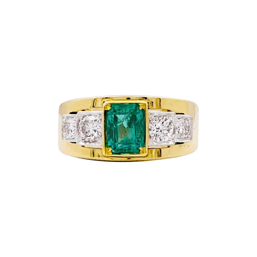 Bague Bandeau en or blanc, or jaune, émeraude et diamants