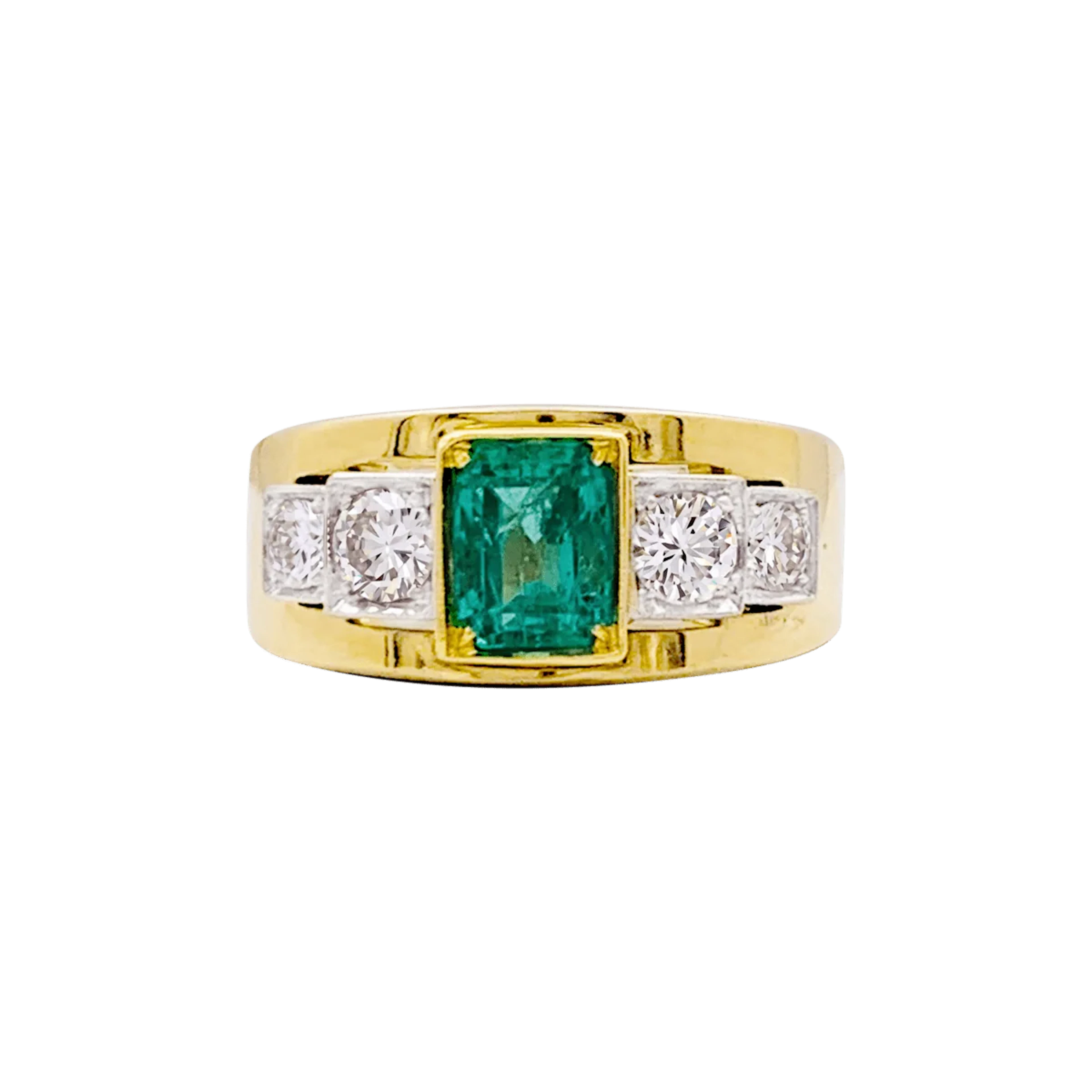Bague Bandeau en or blanc, or jaune, émeraude et diamants