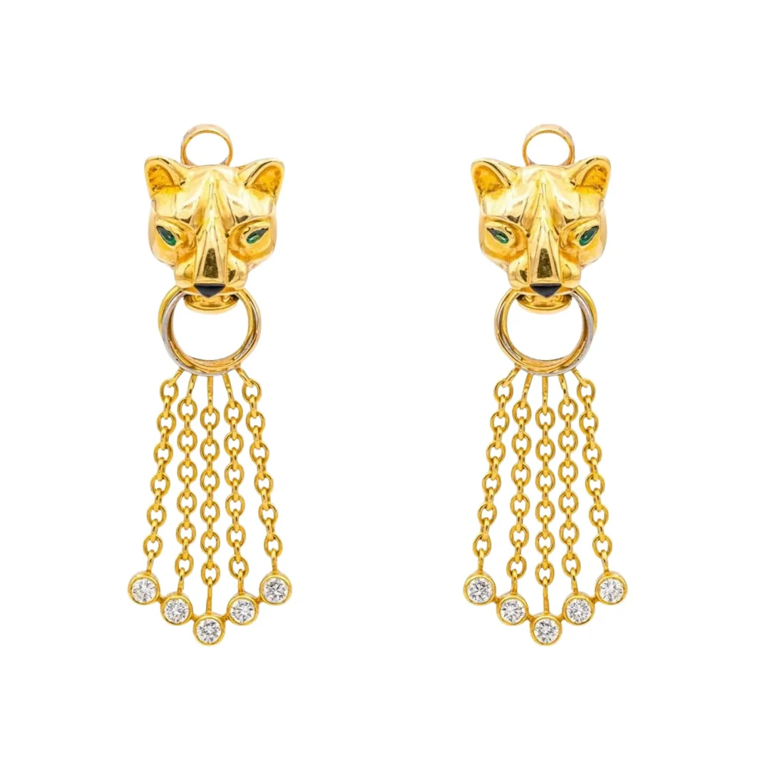 Earrings Clips CARTIER "Panthère" in yellow gold, emeralds and diamonds