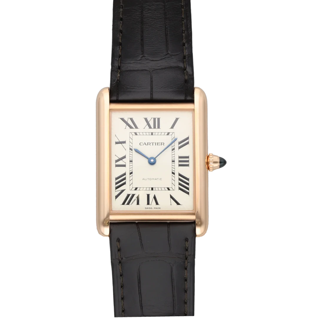 CARTIER "Tank Louis Cartier" GM Watch in Rose gold and Leather