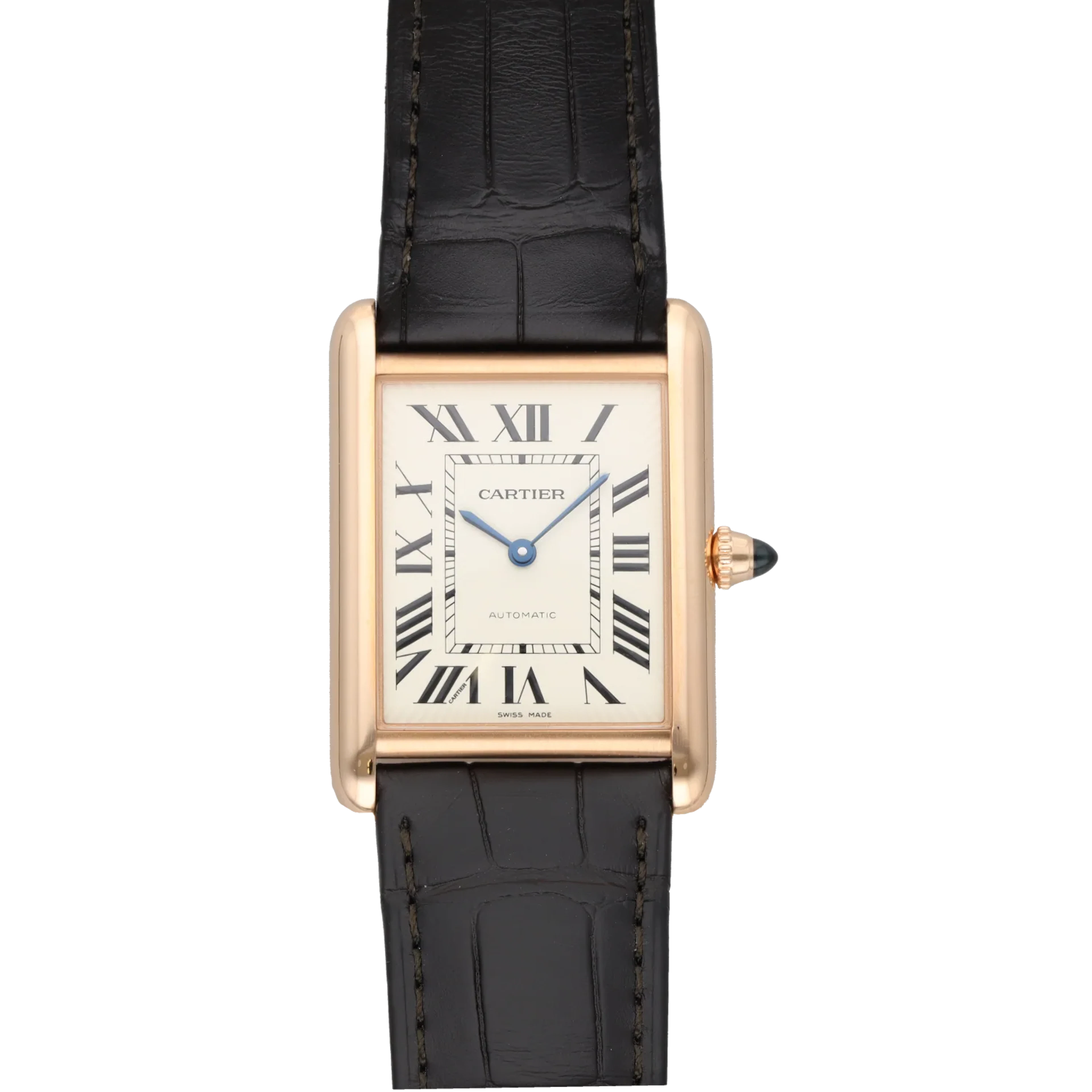 CARTIER "Tank Louis Cartier" GM Watch in Rose gold and Leather