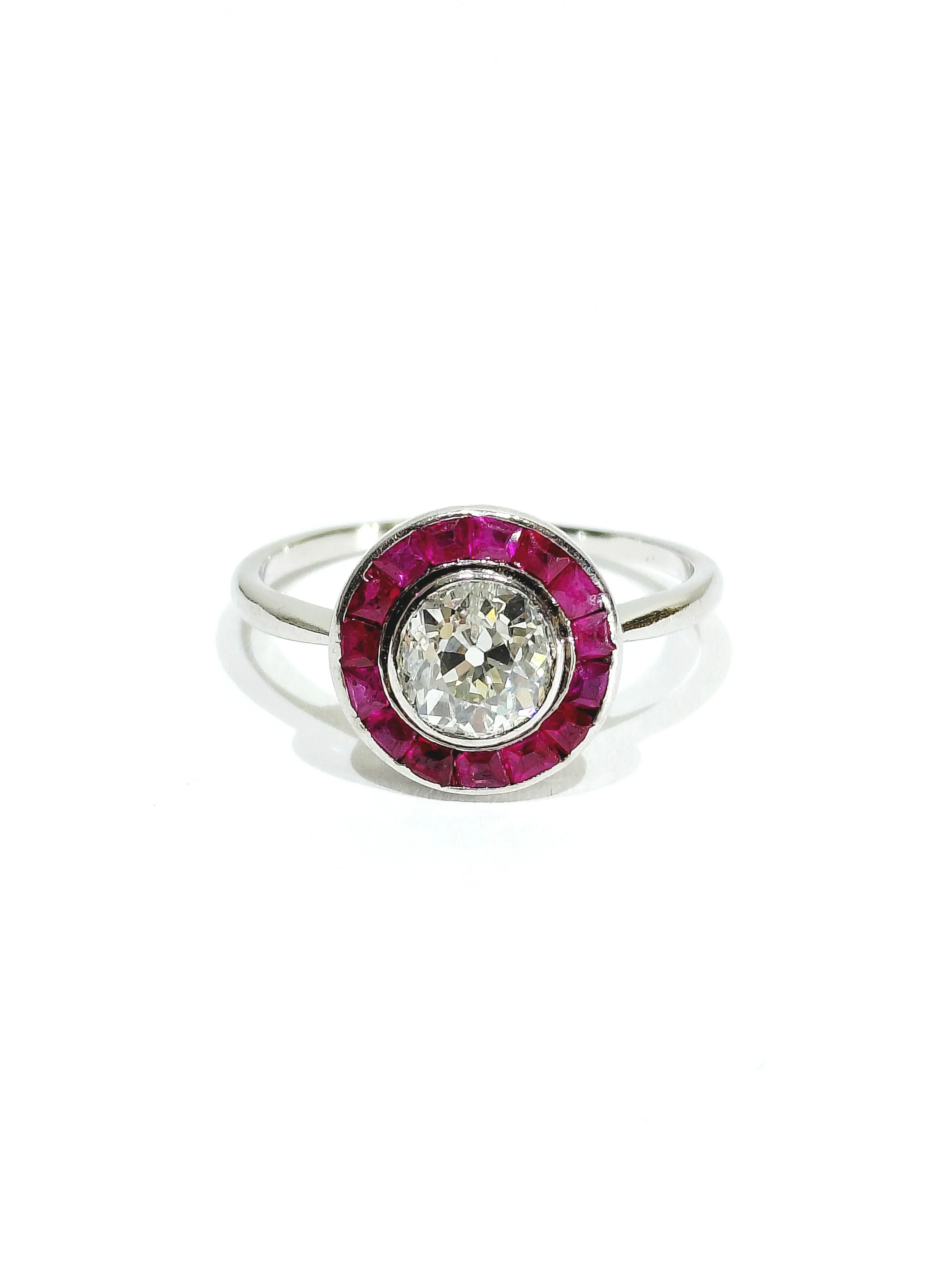 Platinum, Ruby, and Diamond Target Ring