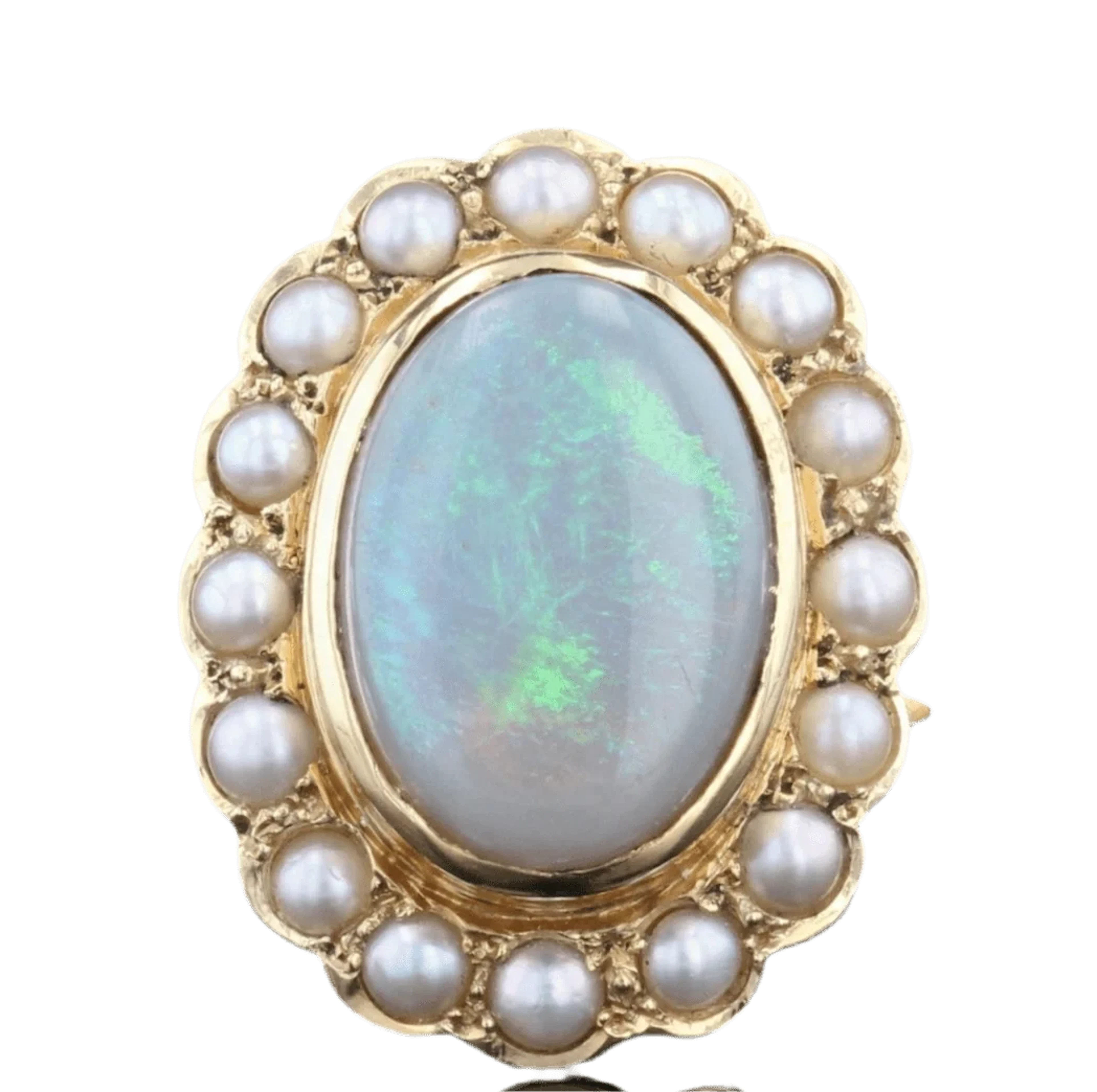Marquise ring in yellow gold, opal and pearls