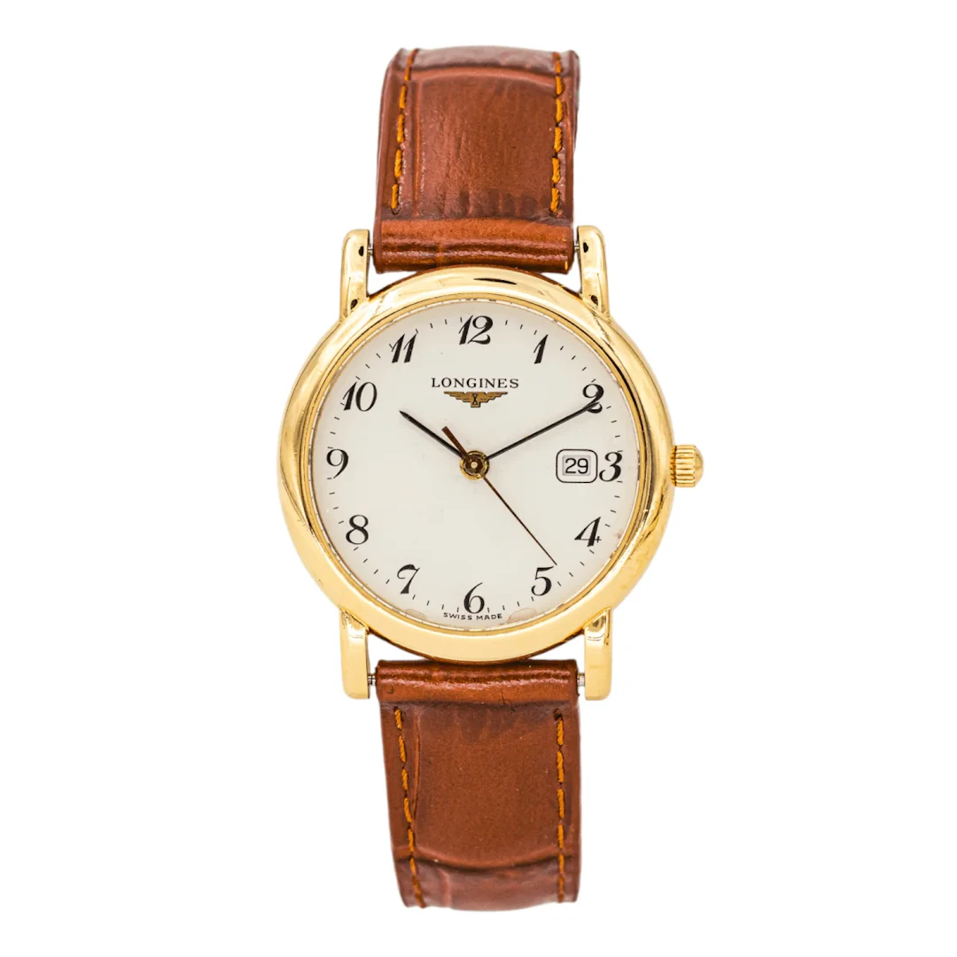 Watch LONGINES in yellow gold, leather and quartz