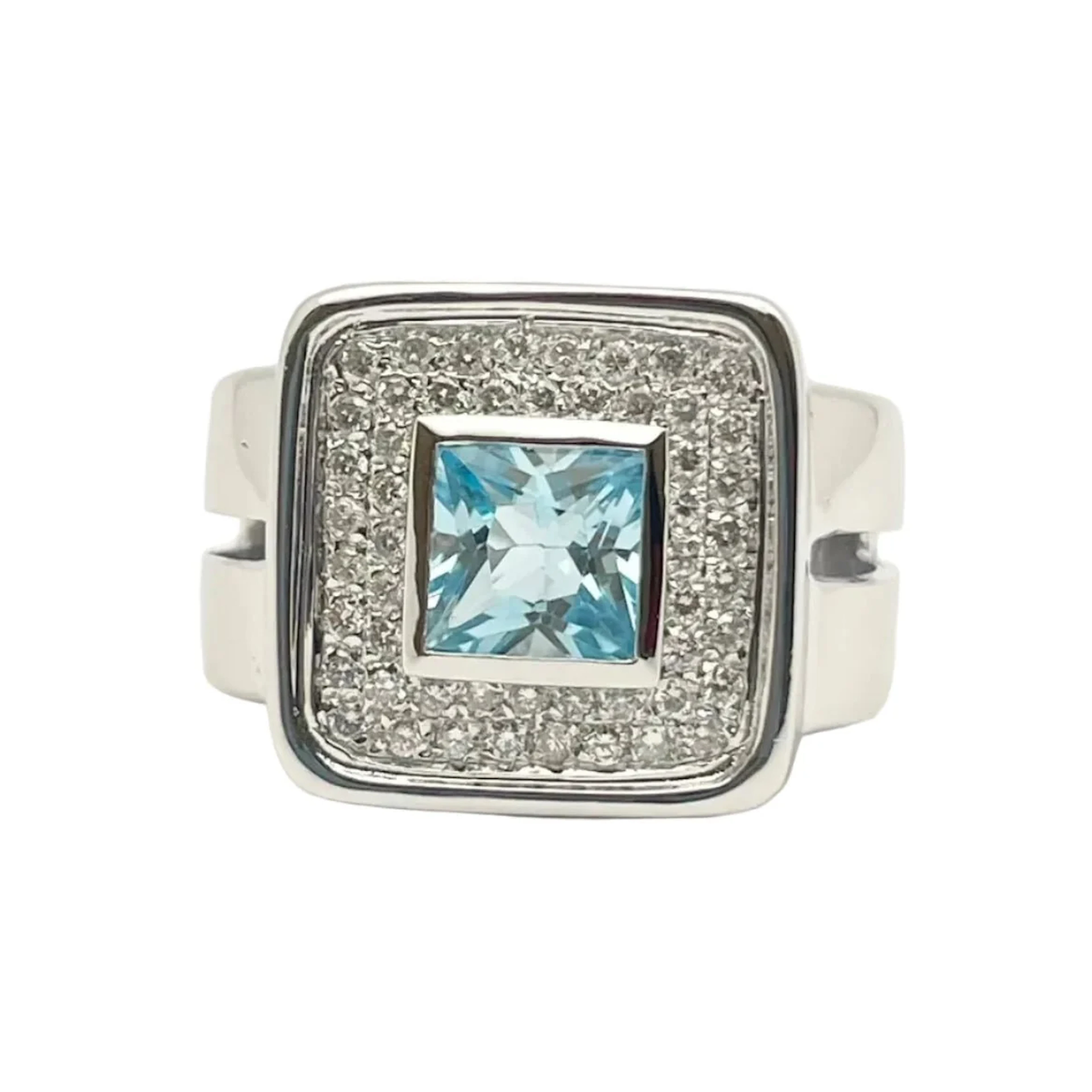 White Gold Signet Ring with Topaz and Diamonds